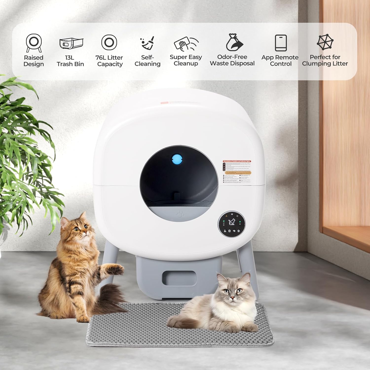 Fsitego Self-Cleaning Cat Litter Box: Extra Large Automatic Litter Box for Multiple Cats, Odor Control, Low Noise, App & Panel Control, Easy Waste Disposal - Happypetzone.online - Image 6