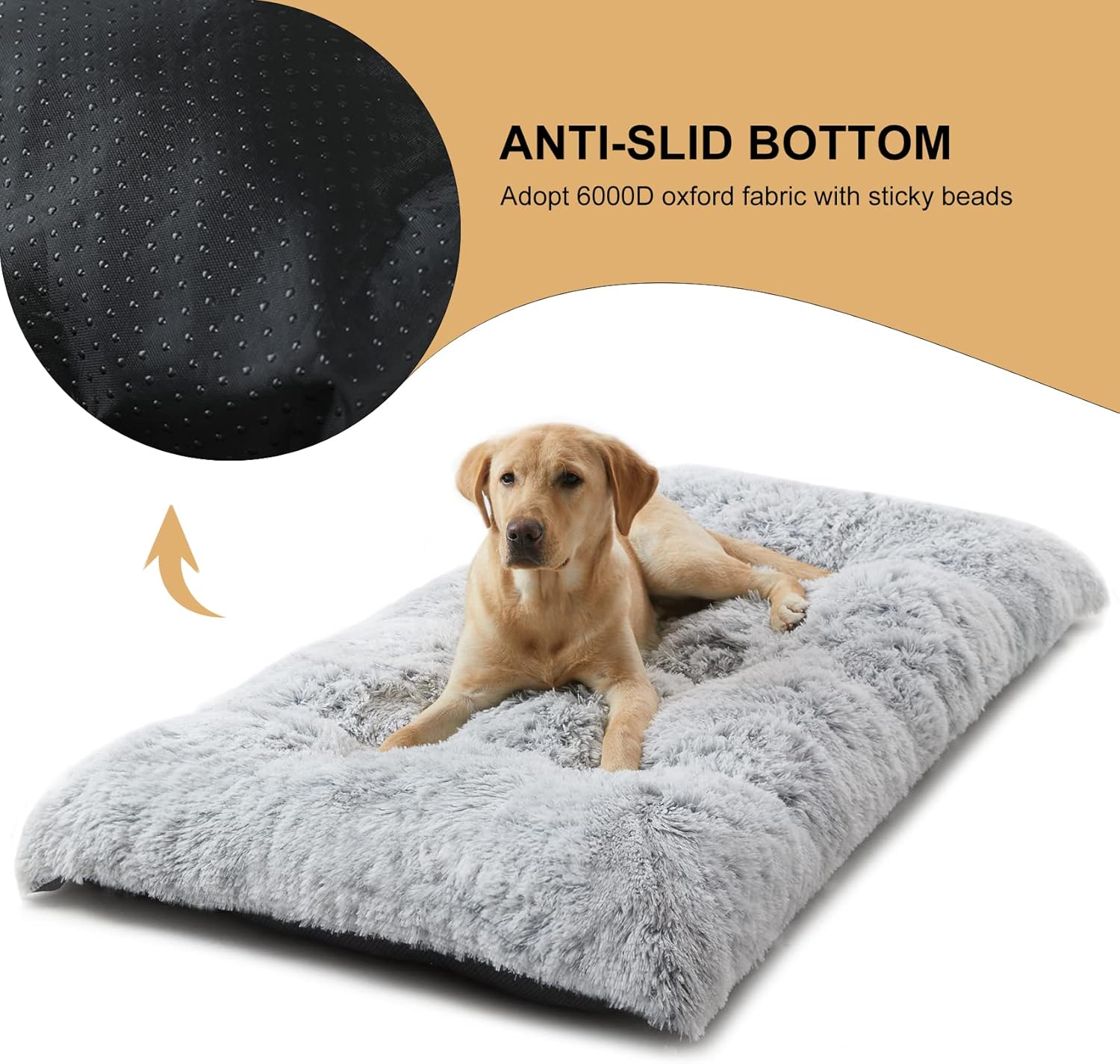 BFPETHOME Dog Beds for Large Dogs, Plush Dog Crate Bed Fluffy Cozy Kennel Pad for Sleeping &Ease Anxiety, Washable Pet Mats with Anti-Slip Bottom for Large Dogs, Grey - Happypetzone.online - Image 6