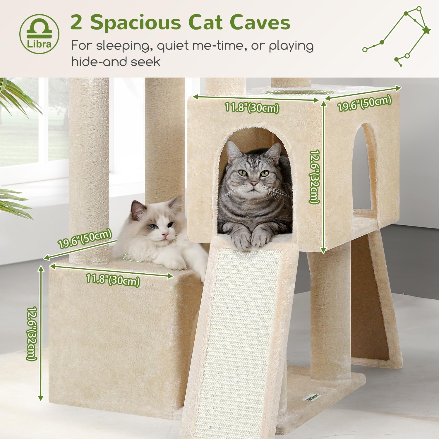 Globlazer Heavy Duty Cat Tree 78 inch Sturdy Cat Tower for 20lbs Large Adult Cats, Symmetrical Aesthetic Big Cat Tree with Extra Large Platform, 2 Scratching Boards, Z78, Beige - Happypetzone.online - Image 3
