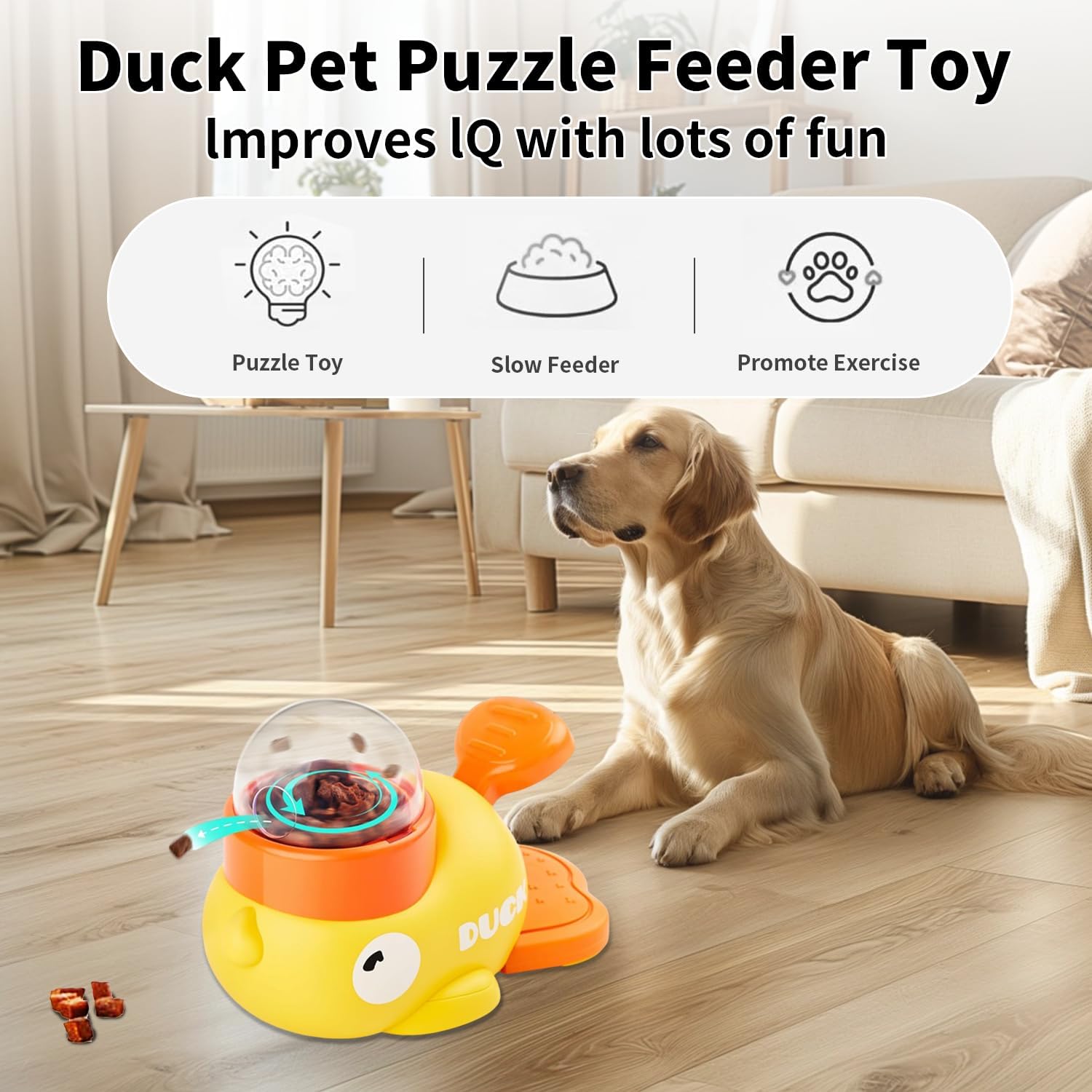 Interactive Dog Treat Dispenser Toy, Cute Duck Slow Feeder & Food Puzzle for Cats/Puppies - Durable IQ Training Pet Toy for Boredom Relief & Healthy Digestion - Happypetzone.online - Image 3
