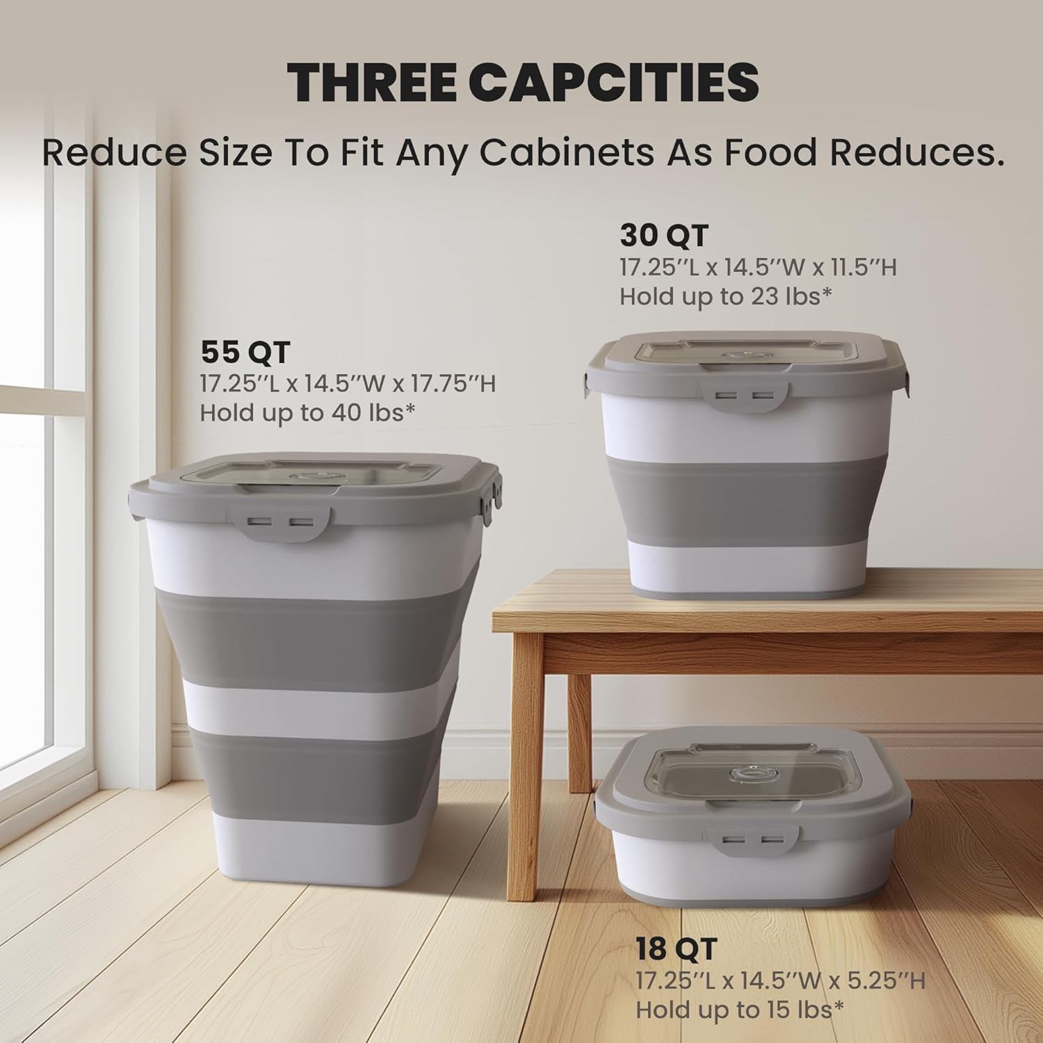 35-40 Lbs Airtight Dog Food Storage Container, Collapsible Dog Food Container with Lid, Wheels, Date Track, Large Pet food storage Container for Rice,Flour,Sugar,Dog Food Scoop,2PCS Containers - Happypetzone.online - Image 5