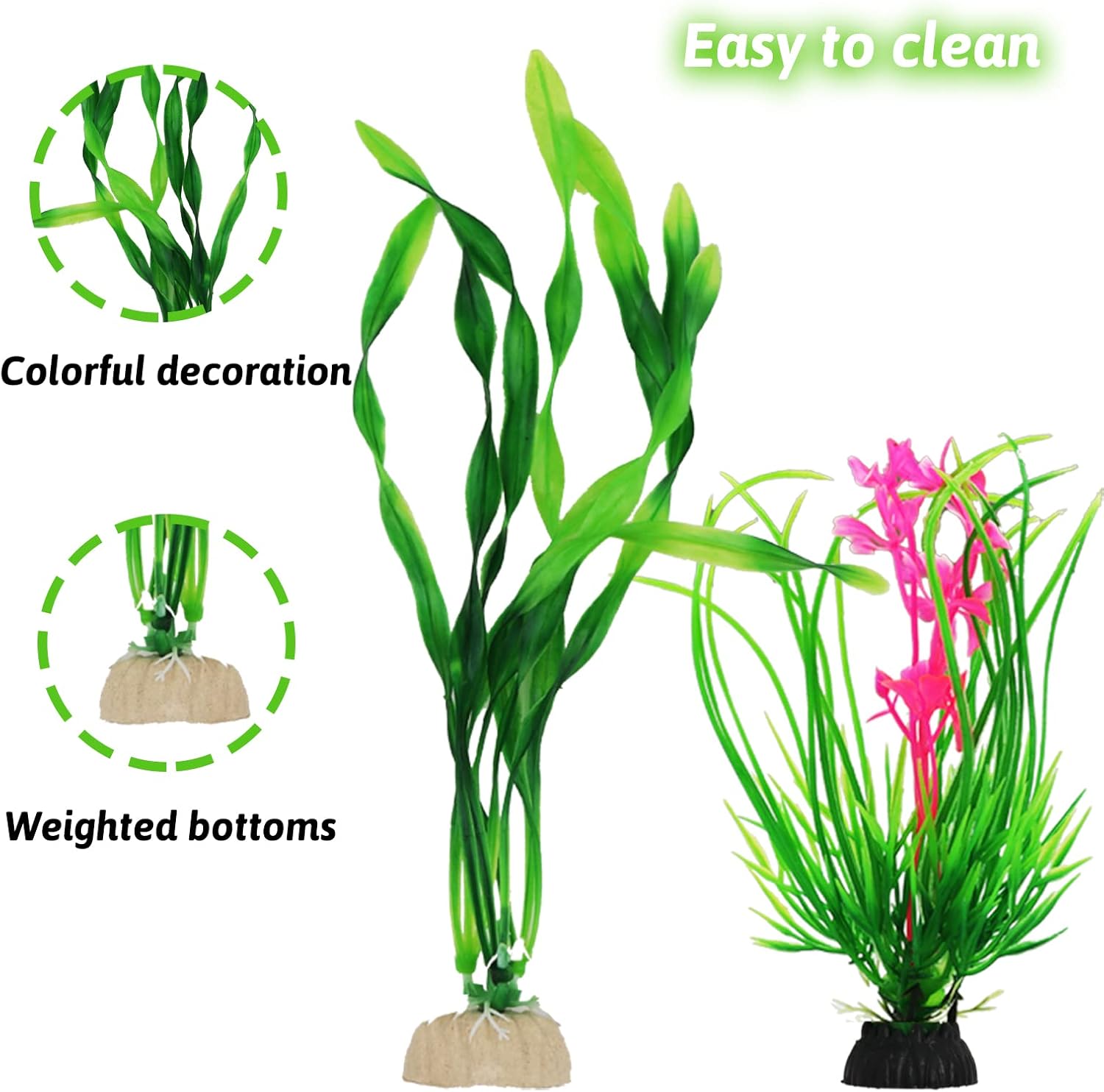Fish Tank Accessories Aquarium Decorations Plants, 9pcs Green Fish Tank Decorations Plants and Cave Rock Decoration Decor Set, Aquarium Decor Plastic Plants - Happypetzone.online - Image 3