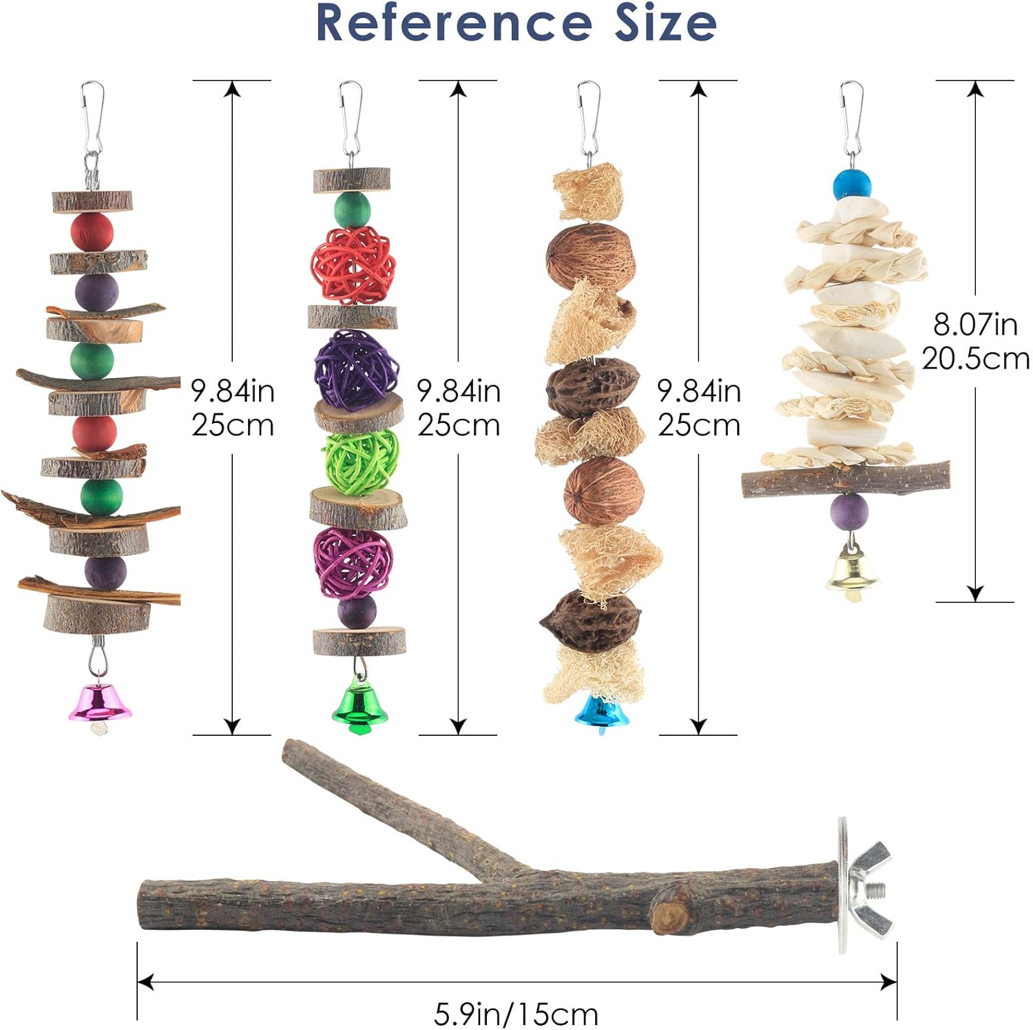 Bissap Bird Chew Toys, 5 Packs Parakeet Natural Wood Toys Parrot Hanging Cage Toy Bird Perch Stand for Small Bird Conure Cockatiel Parrotlet Lovebird Budgie - Happypetzone.online - Image 2