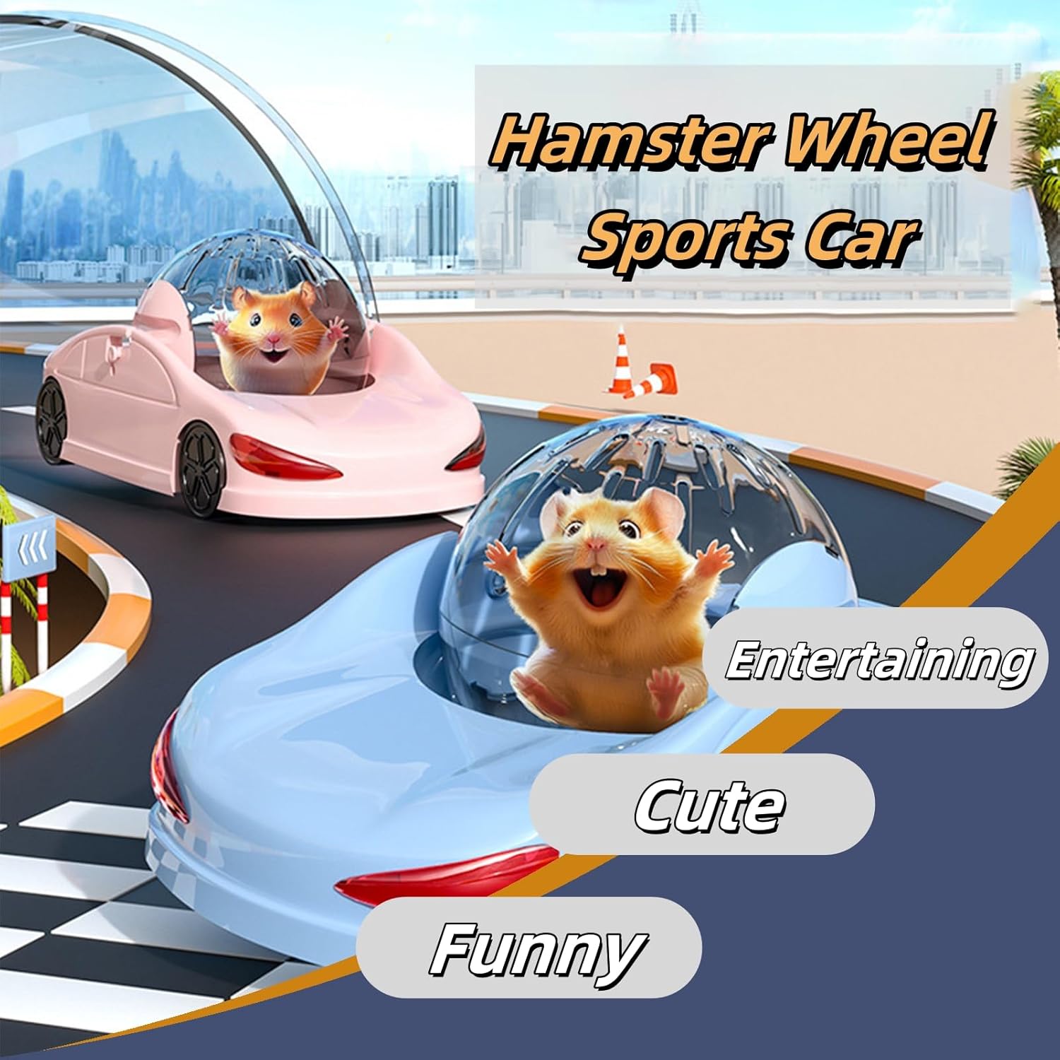 Hamster Exercise Ball Sports Car,Hamster Car with Detachable Transparent Ball,Funny Exercise Wheel for Hamsters,3 Modes Available,Suitable for Dwarf Small Pet - Safe, Breathable and Cute (Pink, 5.7") - Happypetzone.online - Image 2
