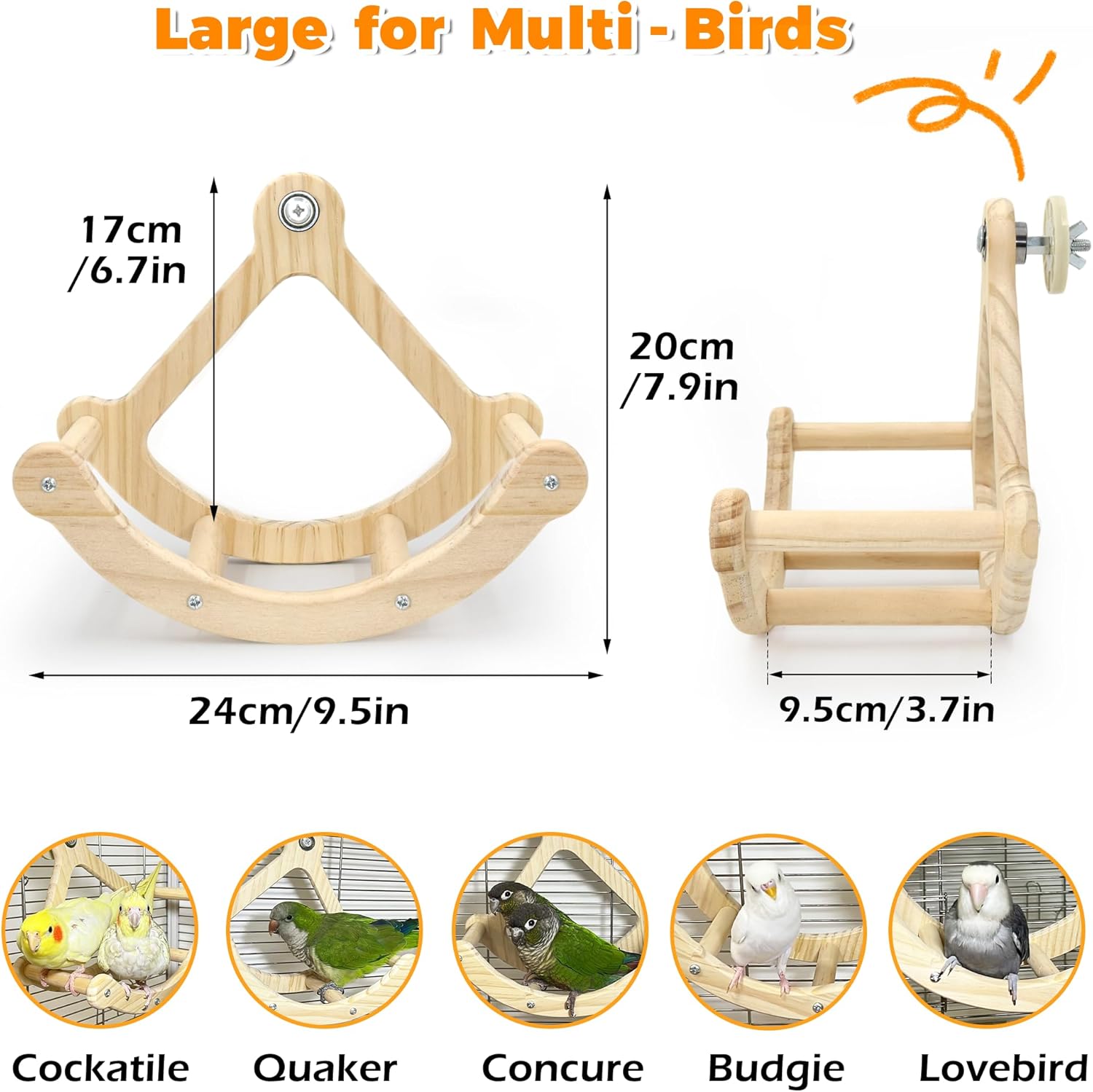 Rocking Bird Toys Perch for Window and Cage, Bird Perch for Wall Suction Mount, Wooden Parrot Toys for Medium Birds, Enrichment Cockatiel Toy Fun and Accessoriess for Budgie, Lovebird, Conure - Happypetzone.online - Image 6