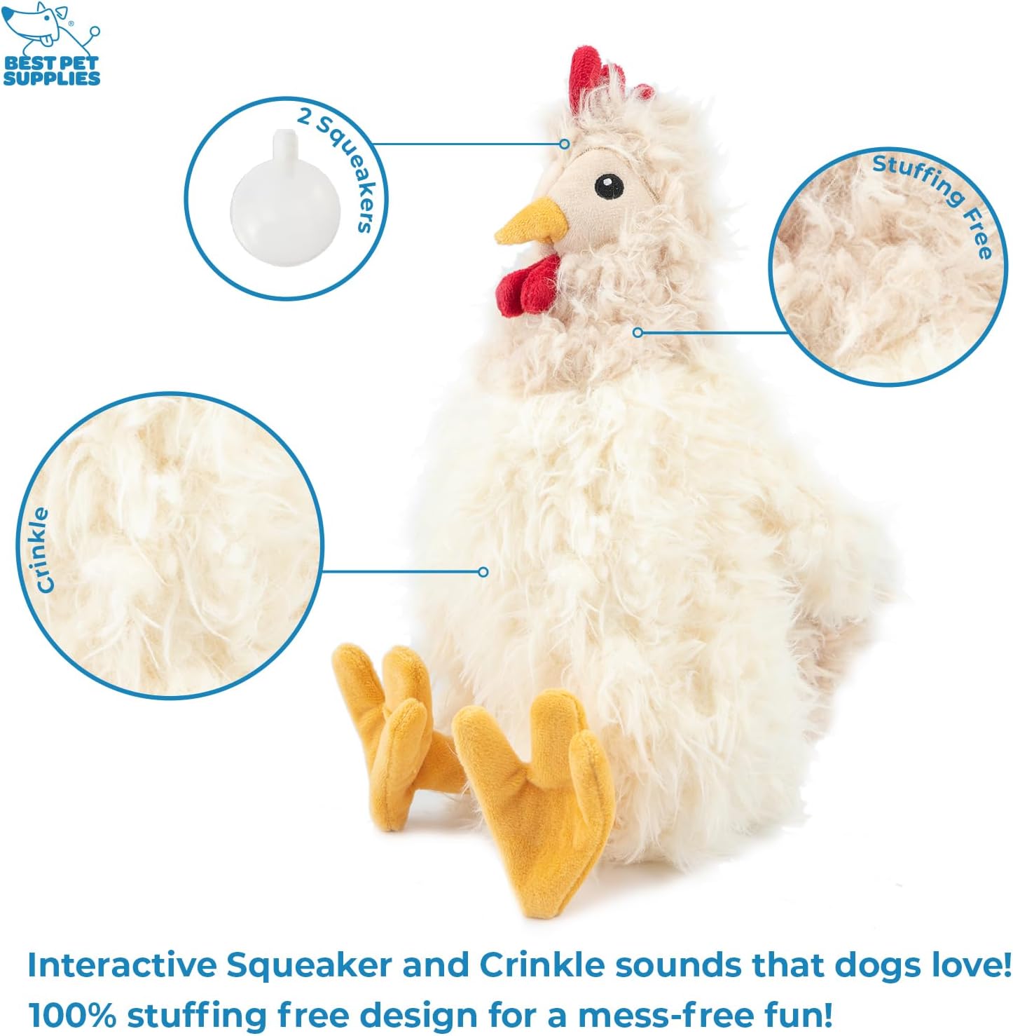 Best Pet Supplies Interactive Squeaky Dog Chew Toy, Ideal Dog Toys for Chewers, Small, Medium & Large Dogs, and Fetch Lovers - Crinkle Chicken (Beige), Large - Happypetzone.online - Image 3