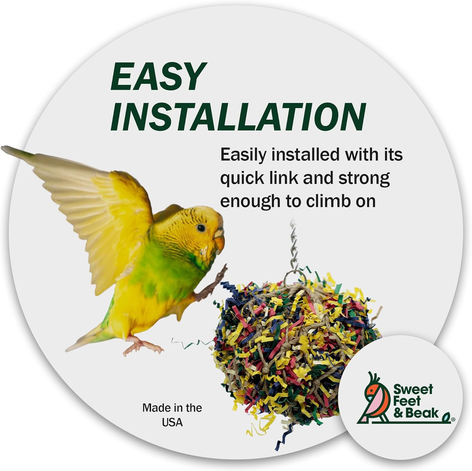 5” Super Shredder Ball Bird Toy - Fun Foraging Toys for Birds w/ Colorful Paper & Wooden Treasures - Easy to Hang Shredding Toys for Birds - Bird Shredding Toys for Cockatiels, Parrots & More - Happypetzone.online - Image 5