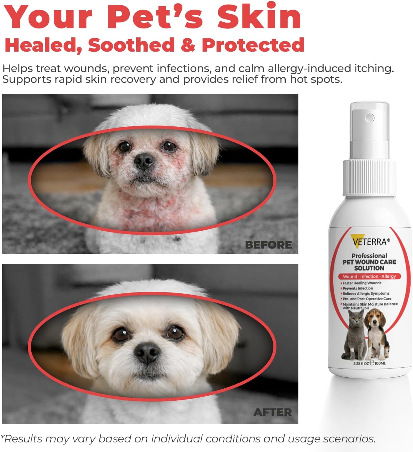 Dog and Cat Wound Care Spray for Dogs & Cats – Vet Recommended Skin Cleansing Spray, Helps Clean Minor Cuts & Scratches, Supports Skin Hygiene, Gentle No-Sting Formula - 3.38 Oz 100 Ml - Happypetzone.online - Image 6