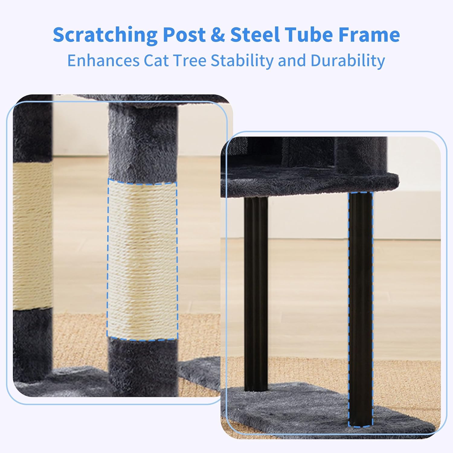 Heybly Cat Tree, 49.2 Inches Cat Tower for Indoor Cats, Spacious Cat House Condo with Hidden Space,Sturdy Steel Tube,Soft Plush Top Perch,Cozy Hammock and Sisal Scratching Posts, Smoky Gray HCT200SG - Happypetzone.online - Image 9