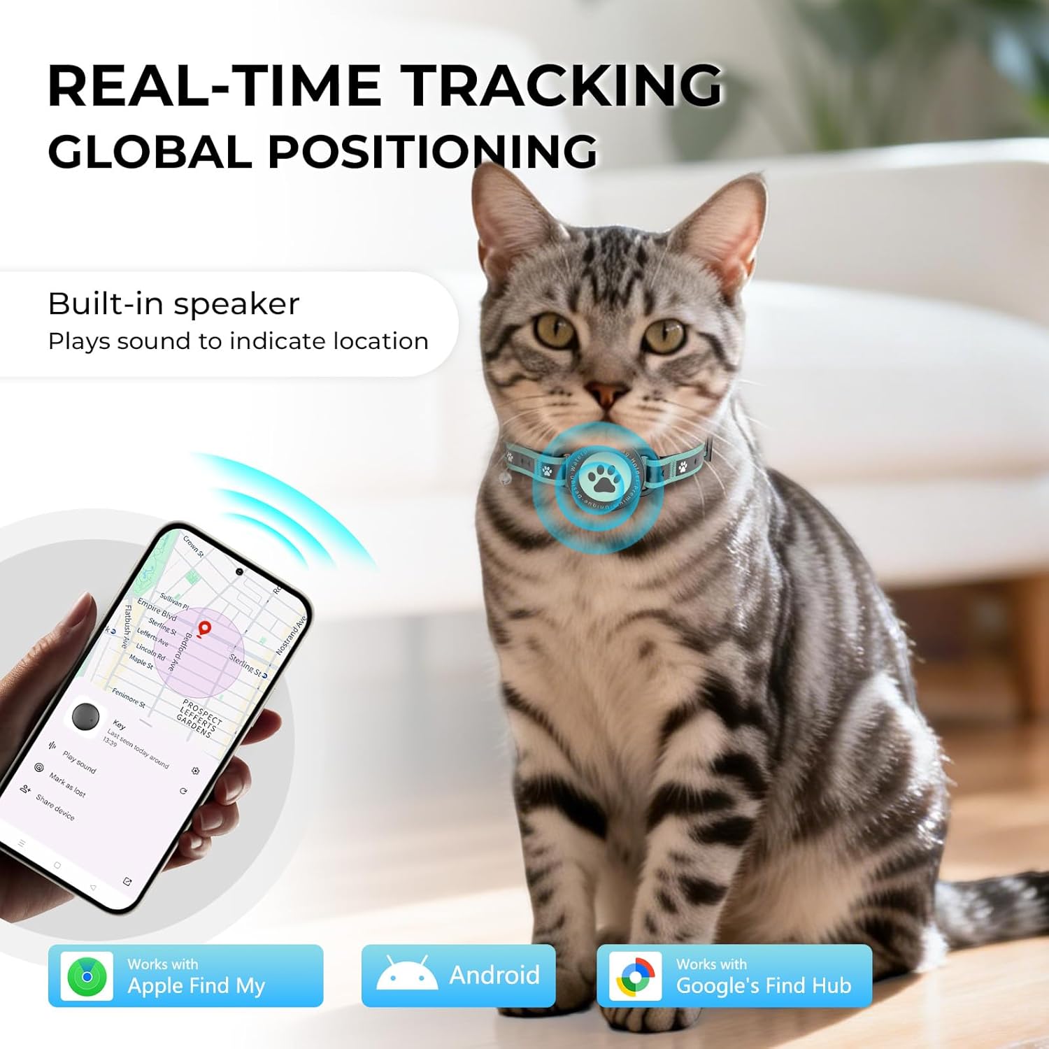 GPS Cat Tracker Collar(iOS & Android), Bluetooth Mini GPS Dog Tracker, Smart Pet Activity Tracker, No Monthly Fee, Work with Apple Find My & Google Find Hub, Finder Tag for Pets,Items 1P Green - Happypetzone.online - Image 2