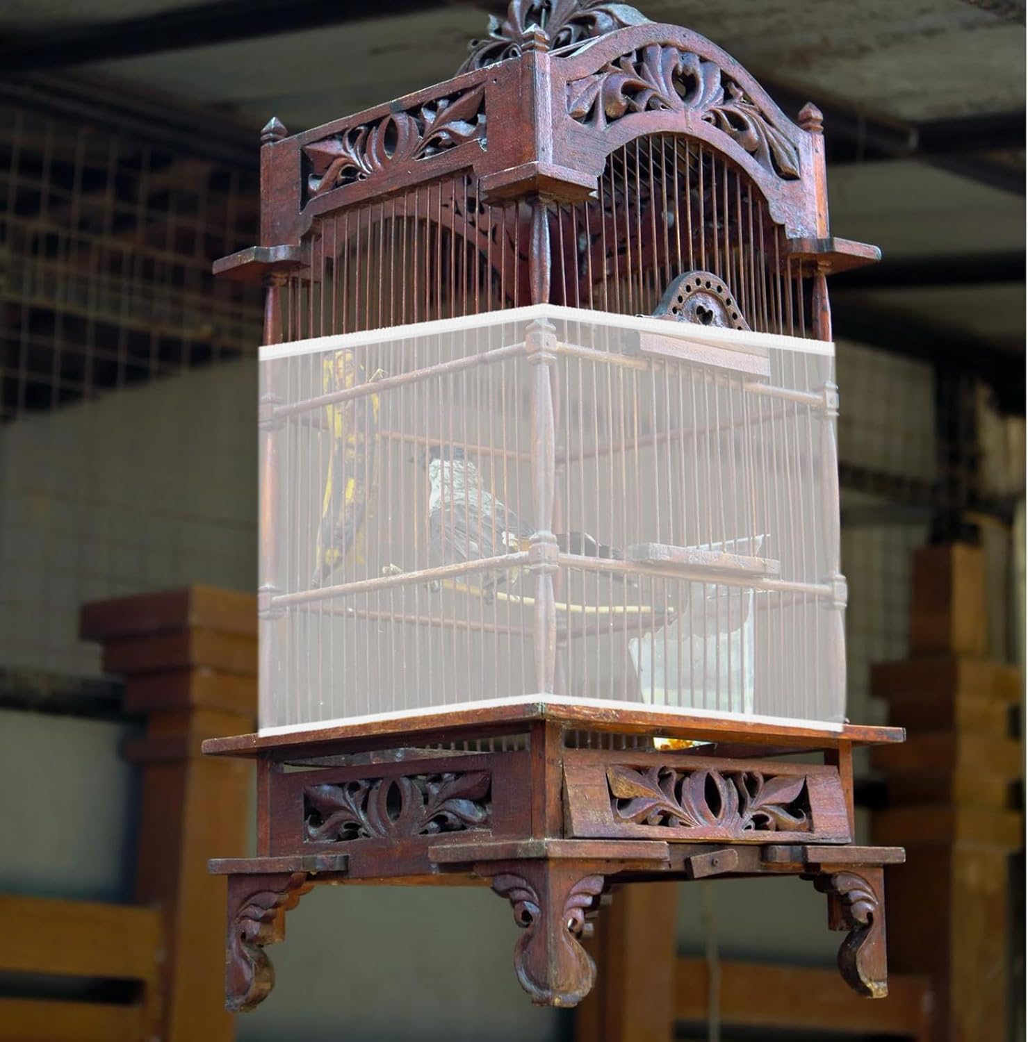 Trinkrittey Bird Cage Seed Catcher White Bird Cage Net Cover Adjustable Birds Cages Netting Seed Catcher Stretchy Birds Cages Guard for Parrot Enclosures - Happypetzone.online - Image 7