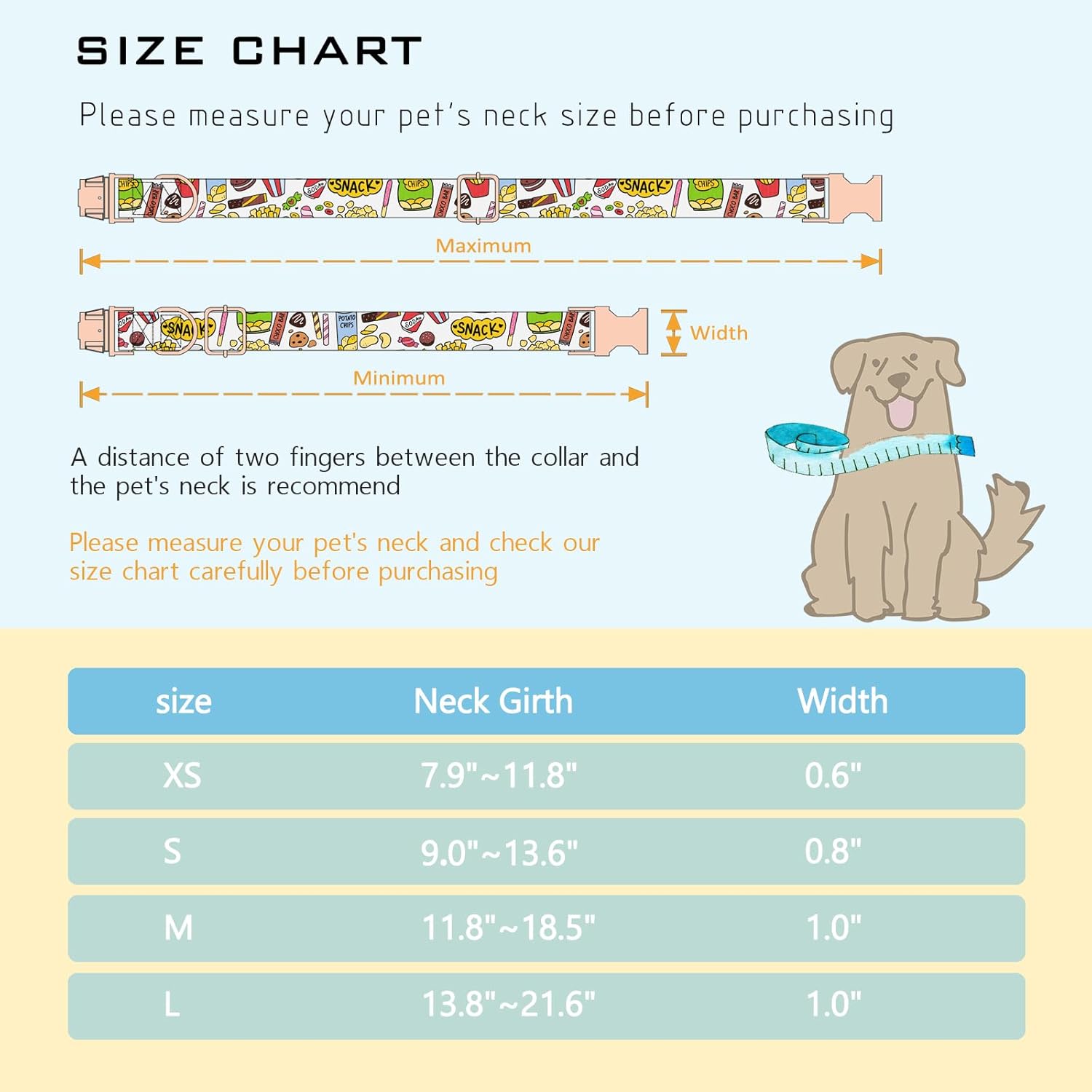 Faygarsle Snack Pattern Dog Collar for Small Medium Large Dogs Cute Puppy Collars for Female Dogs for Summer Spring Wedding Necklace Girl Dog Collar S - Happypetzone.online - Image 2