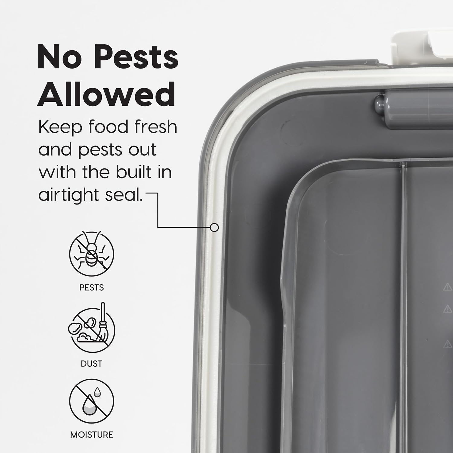 IRIS USA Dog Food Storage Container with Wheels, Airtight Lid, 2-Cup Scoop, Up to 54 Pounds Pet Food Storage, Built in Scoop Storage in Lid, Versatile Pet Food Bin, Portable, BPA Free, Gray/Dark Gray - Happypetzone.online - Image 5
