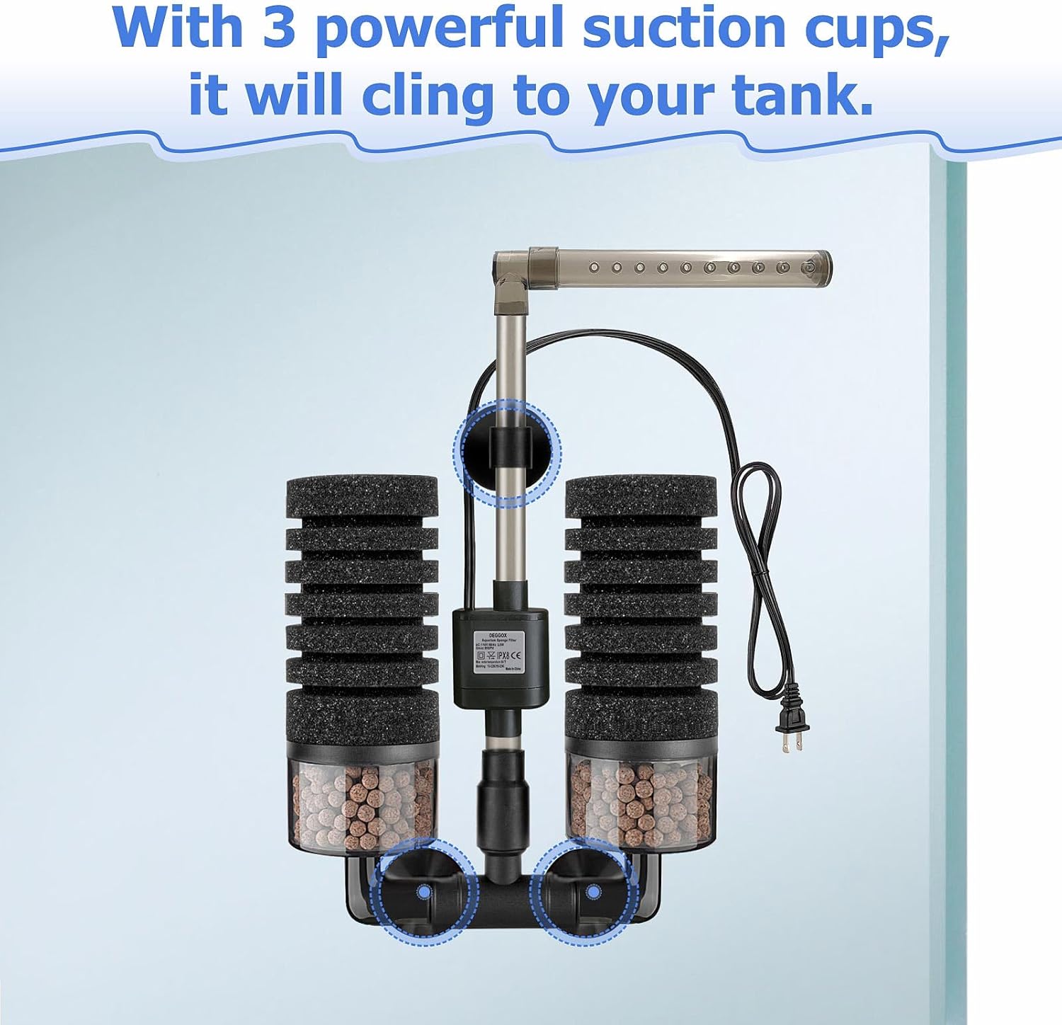 Aquarium Electric Sponge Filter with Submersible Water Pump Silence Motor for Shrimps,Bettas with Bio Ceramic Media Balls and 2 Spare Sponge,Venturi Nozzle and Rain Mode (S for 10-20 Gal) - Happypetzone.online - Image 5