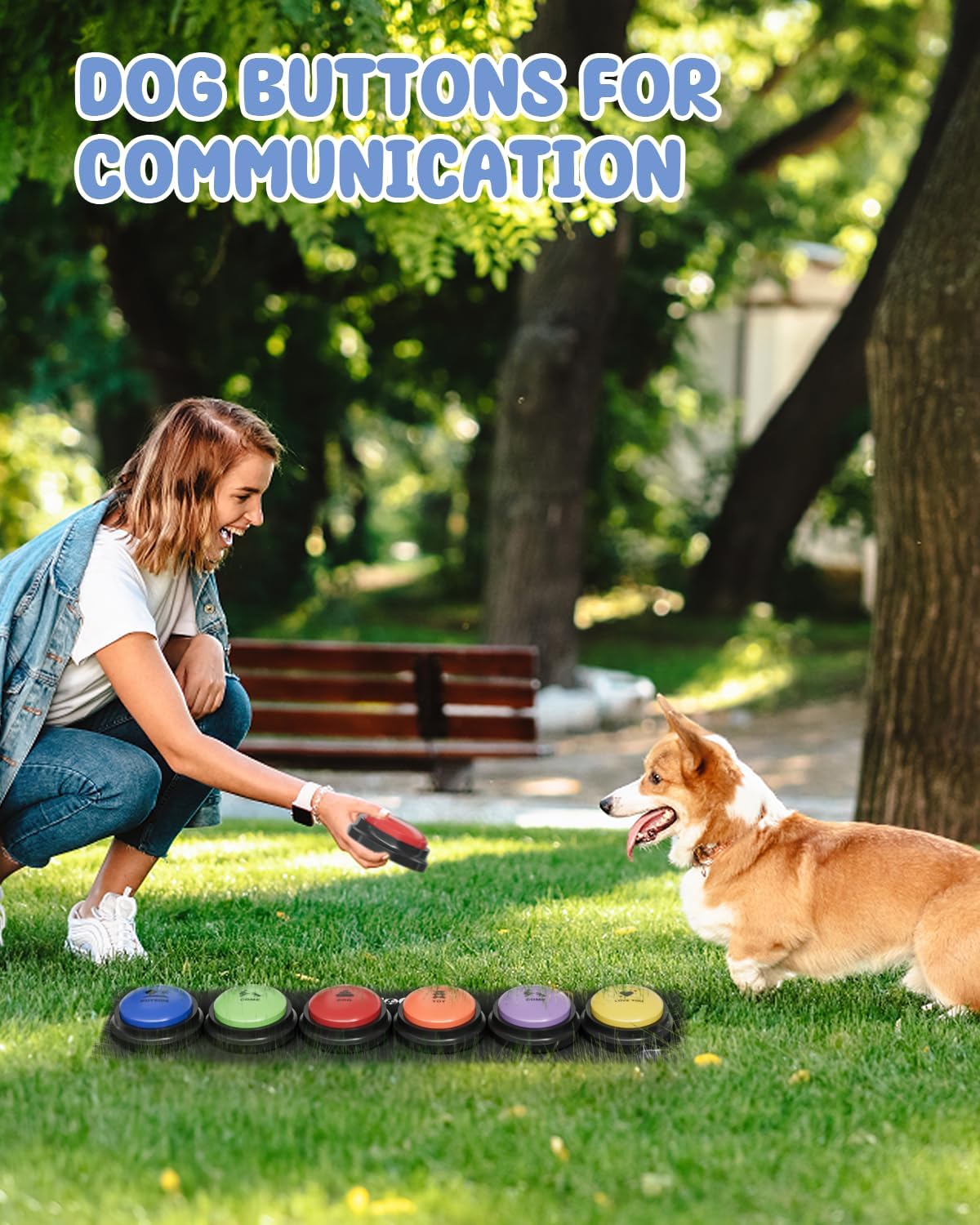 Acools Dog Buttons for Communication, 6 Pcs Dog Talking Button Set, 30s Voice Recordable Pet Training Buzzer, Speaking Buttons for Cats & Dogs with Waterproof Dog Activity Mat and 24 Scene Stickers - Happypetzone.online - Image 4