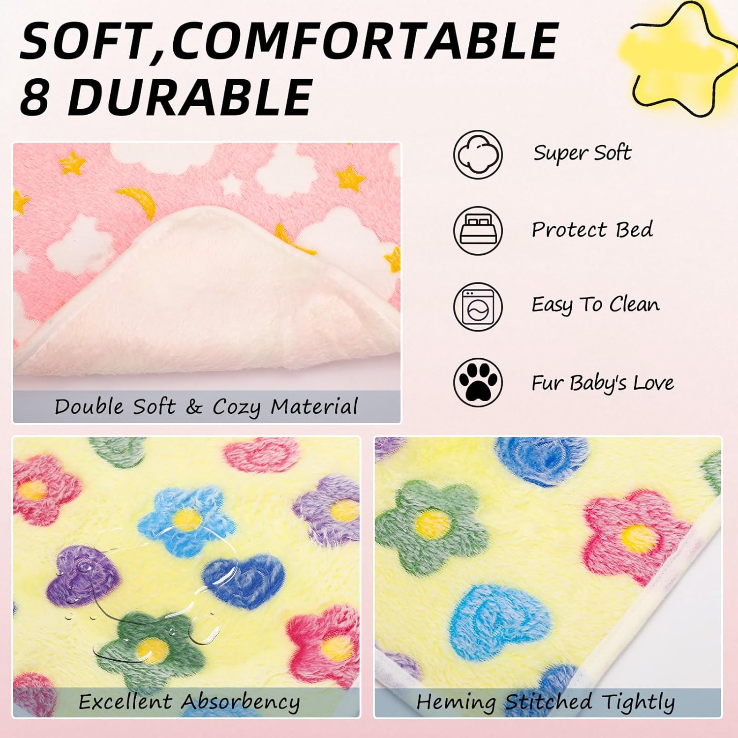 PETKNOWS 6PCS Guinea Pig Fleece Blankets, Washable Small Animal Fleece Bedding Cage Liners Absorbent Pet Pee Pad Sleep Mat Pad Cover for Hamster Ferret Rabbit Chinchilla Hedgehog - Happypetzone.online - Image 4