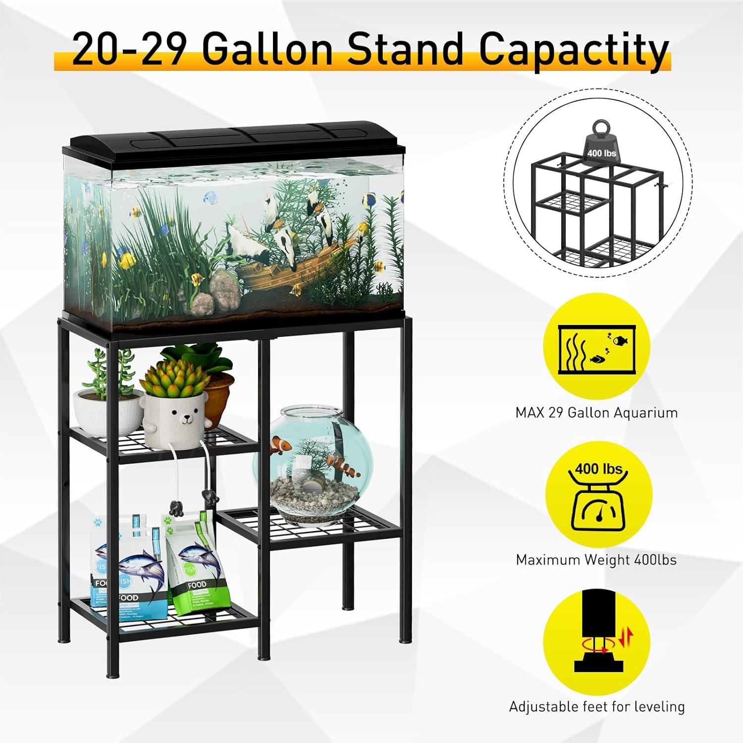 CADUKE Aquarium Stand 20 Gallon, Metal Fish Tank Stand, Aquarium Rack Stand for Fish Tank Accessories , 3 Tier Turtle Reptile Terrarium Stand for Living Room Office - Happypetzone.online - Image 2