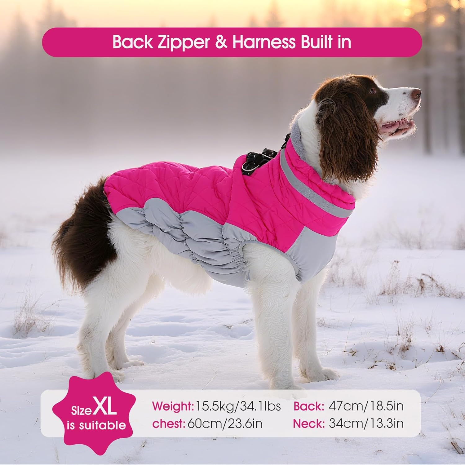 FUAMEY Dog Coat, Medium, Pink, Faux Fur - Waterproof, Windproof, Reflective Cold Weather Coat with Built-in Harness, Fits Dogs 11 lbs and Up - Happypetzone.online - Image 6