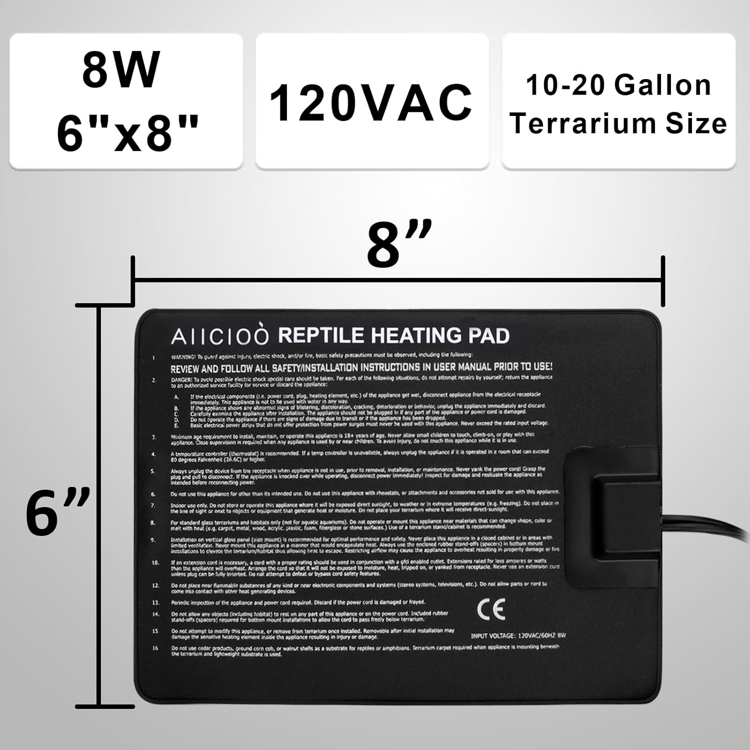 Aiicioo Reptile Heating Pad - Hermit Crab Heater Heat Mat for Reptiles Snake Lizard Terrarium 8 Watt - Happypetzone.online - Image 2