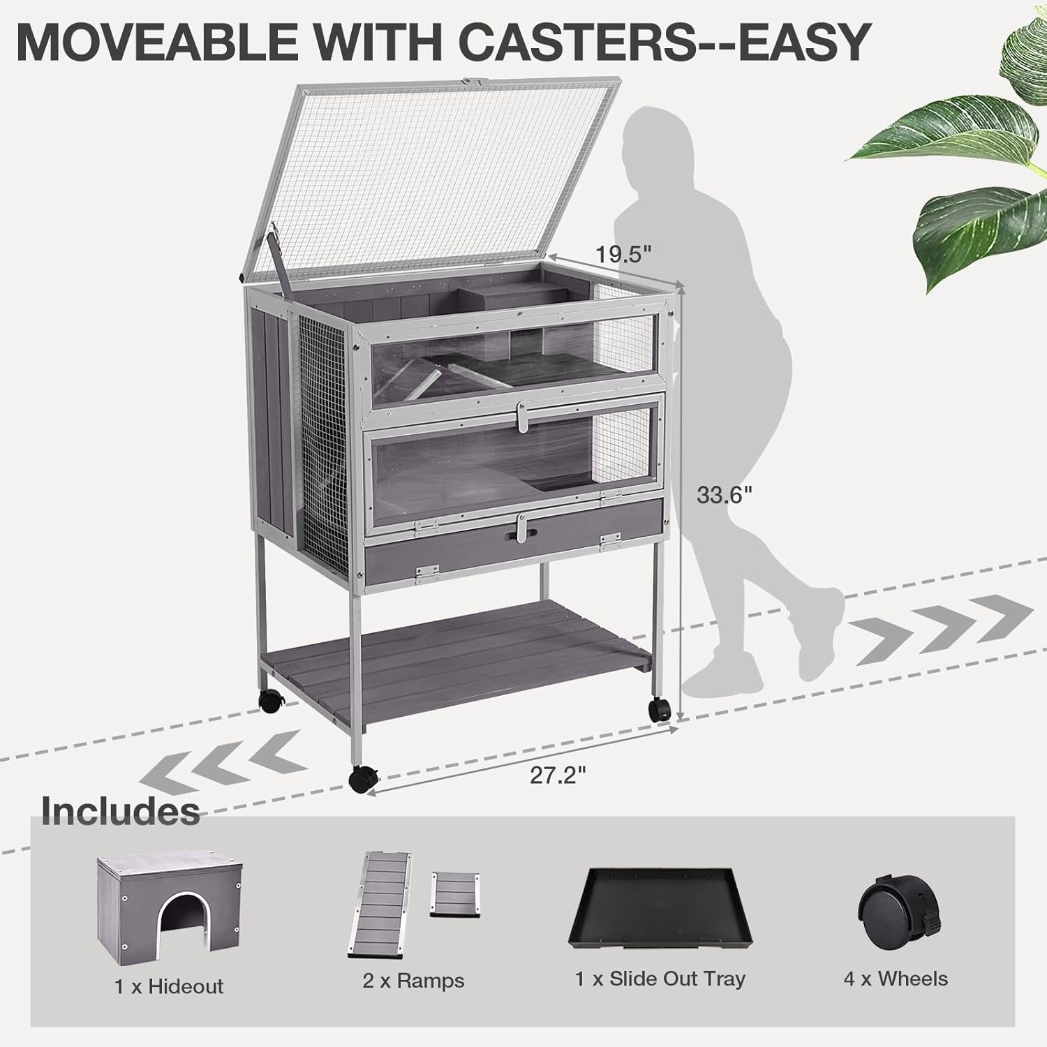 Guinea Pig Cage, Moveable Metal Frame Hamster Cage Anti-Chewing with Aluminium Alloy Edge, Hideouts, Ramps, Seesaws Chewing Toy, Deeper Pull-Out Leakproof Tray for Indoor Outdoor(White) - Happypetzone.online - Image 6