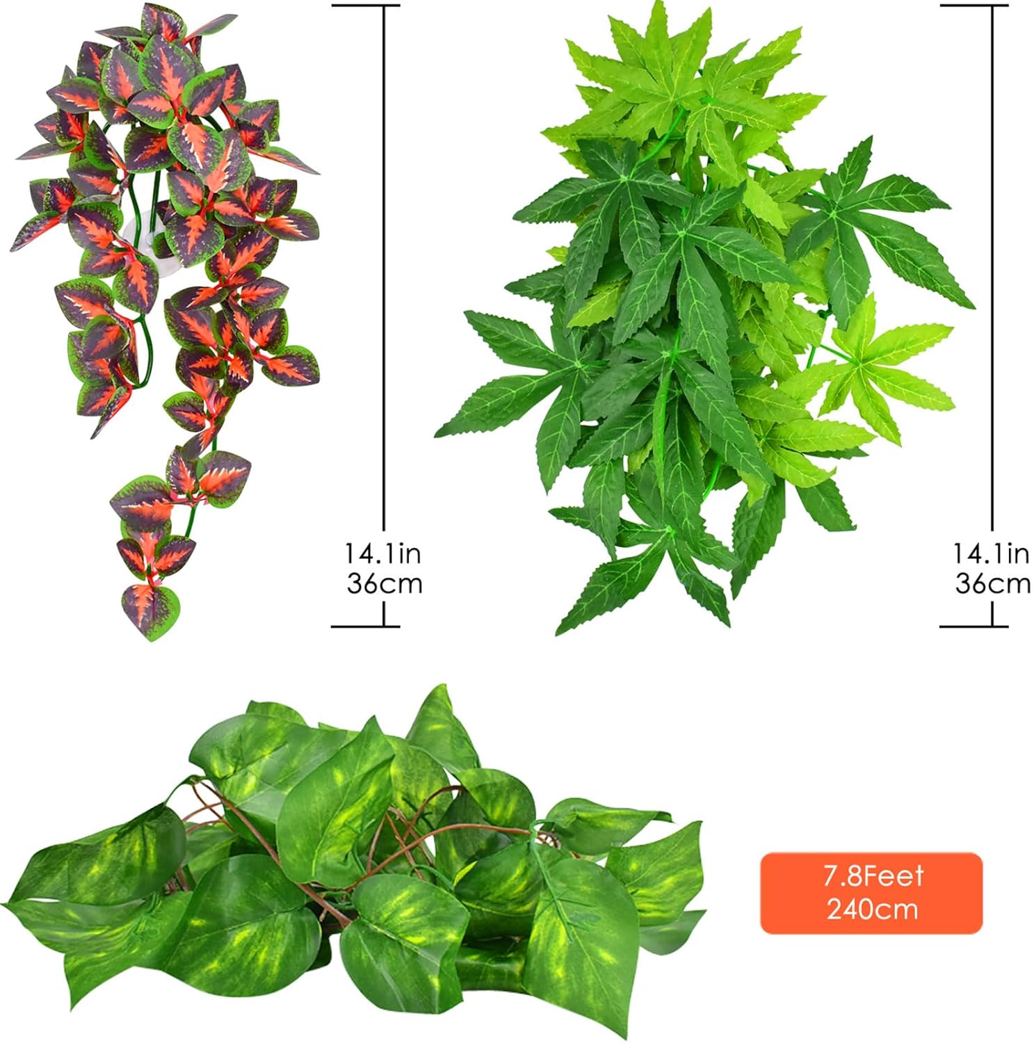 KATUMO Reptile Plants, 3 PCS Amphibian Hanging Plants with Suction Cup for Snake, Bearded Dragons, Lizards, Geckos, Toads, Hermit Crab Tank Pets Habitat Decorations - Happypetzone.online - Image 2