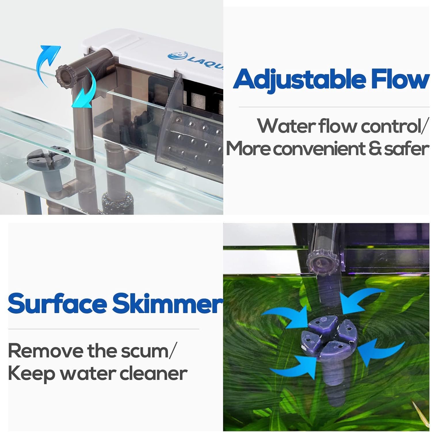 LAQUAL Aquarium Filter with Surface Skimmer, 30-50 Gallon Small Fish Tank Filter, Full Contact & 3 Layer Filtration, Quiet & Efficient, Waterfall Design for Increasing Oxygen, Hang on Back Filter - Happypetzone.online - Image 5