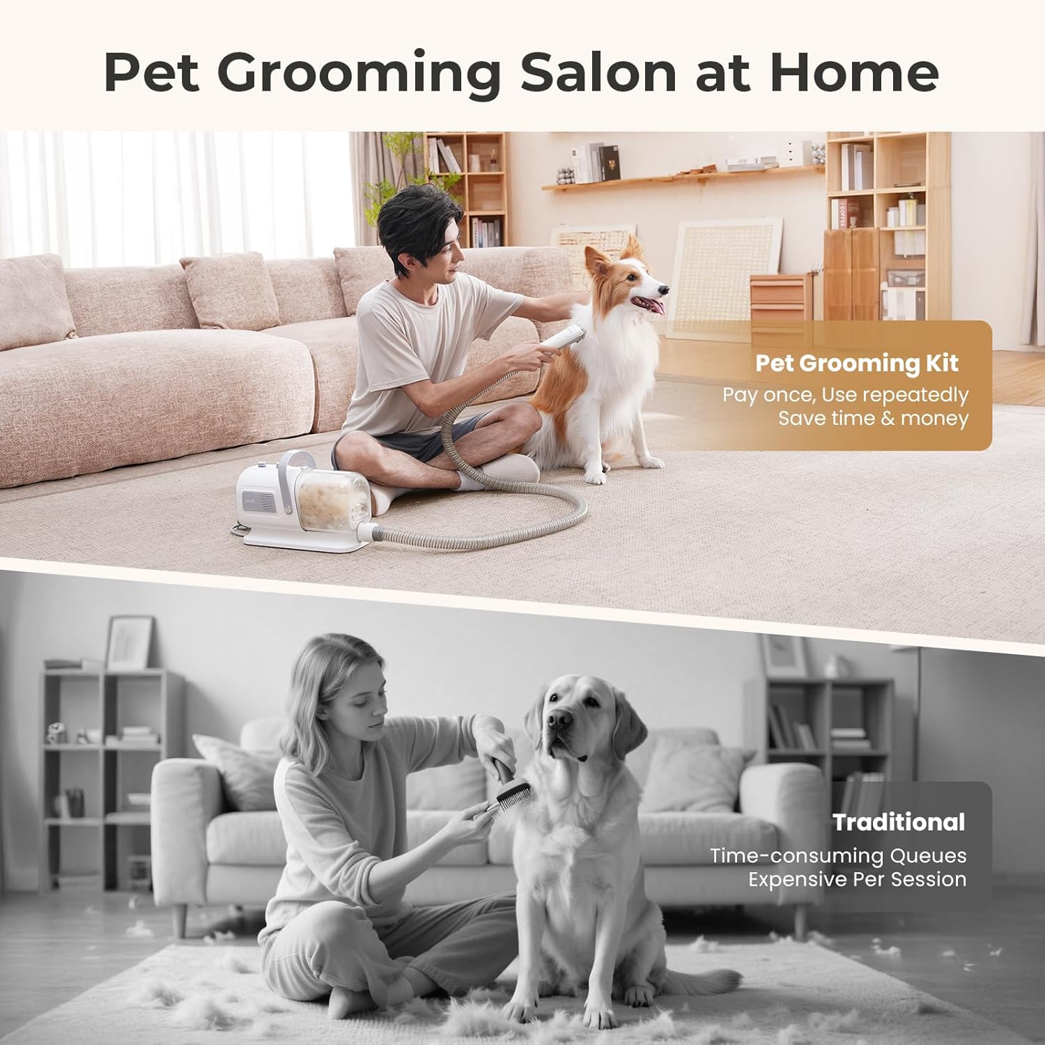 Pecute Dog Grooming Vacuum & Dryer, 7-in-1 Pet Grooming Kit with Clipper, 10000Pa Dog Vacuum for Shedding Grooming, Adjustable Speed & Temp, 55dB Low Noise,1.7L Dust Cup - Happypetzone.online - Image 6