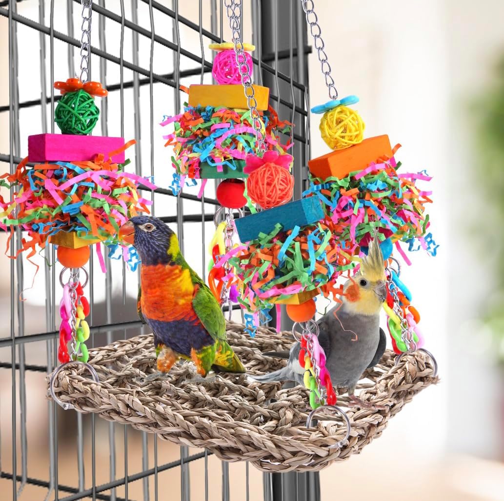 Parakeet Toys Bird Toys Conure Toys Birdcage Stands Bird Foraging Wall Seagrass Woven Hammock Swing Mat for Lovebirds,Cockatiel,Budgie and Other Small to Middle Birds - Happypetzone.online - Image 5