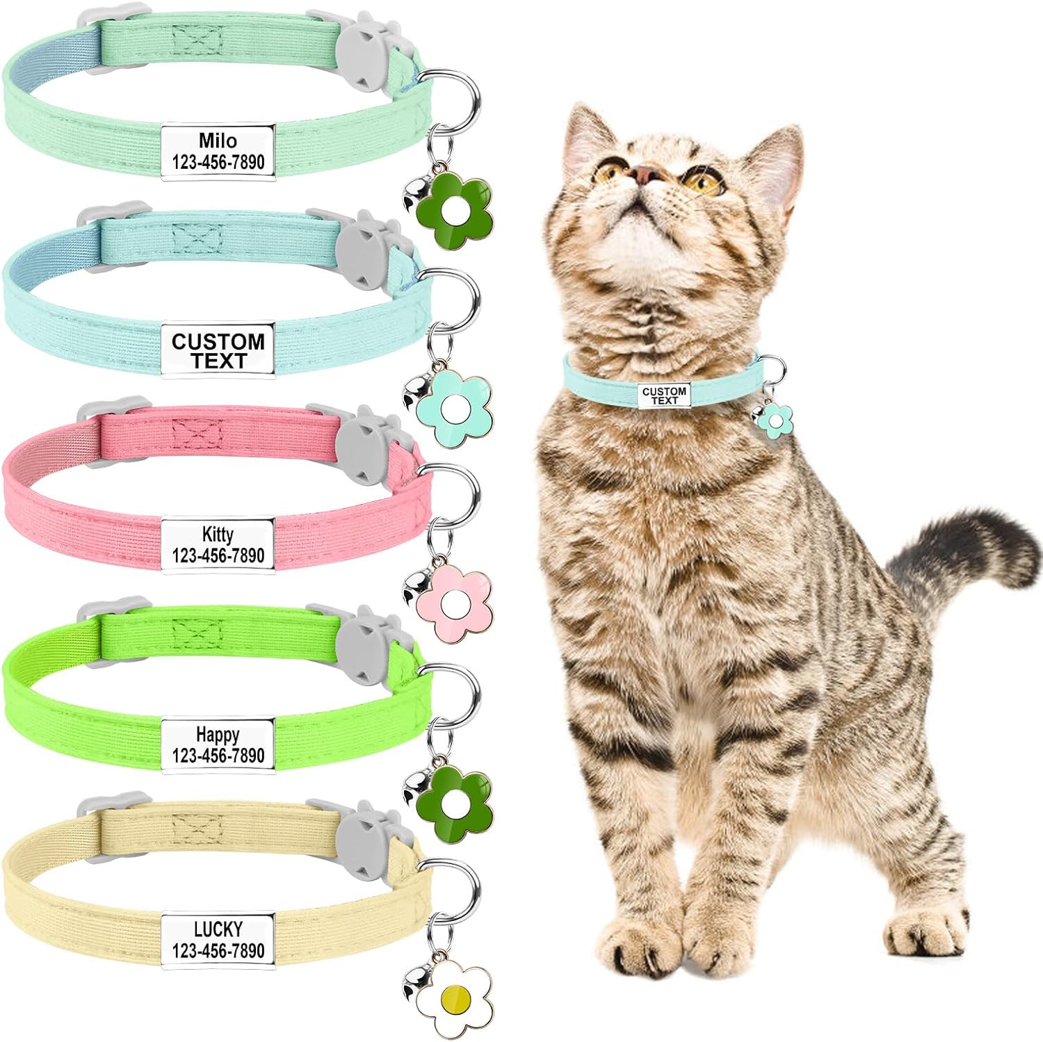 Custom Glow in the Dark Cat Collar with Breakaway Buckle Anti-Lost Nameplate Luminous Cat Collar - Adjustable Size (8-11 Inch) for Kittens Cats, Personalized Laser Engraving ID Tag & Removable Bell - Happypetzone.online - Image 2