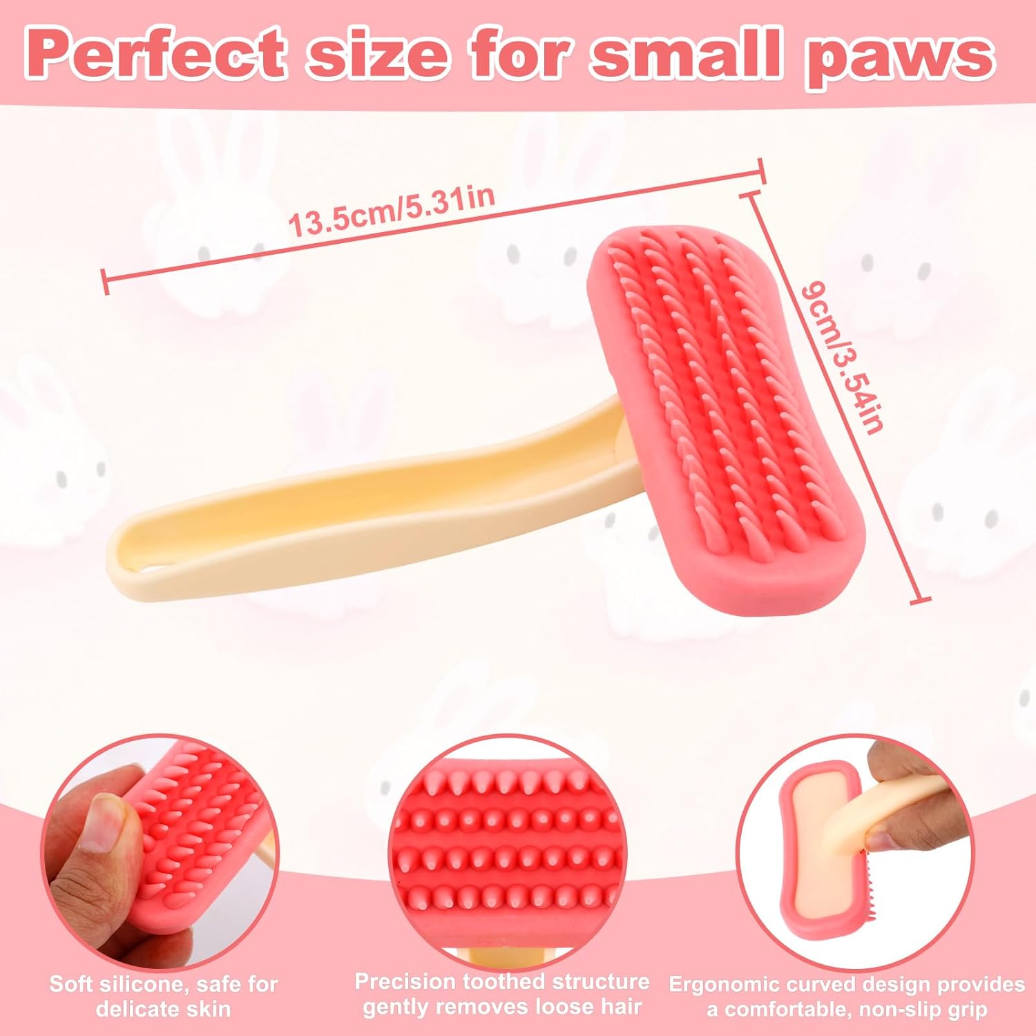 Rabbits Bunny Brush, 13.5x9cm/5.31x3.54in Durable Soft Silicone Rabbit Grooming Bunny Brush Practical Small Animal Massage Comb Suitable for Cats, Puppy Dogs, Kittens & Pets - Happypetzone.online - Image 2