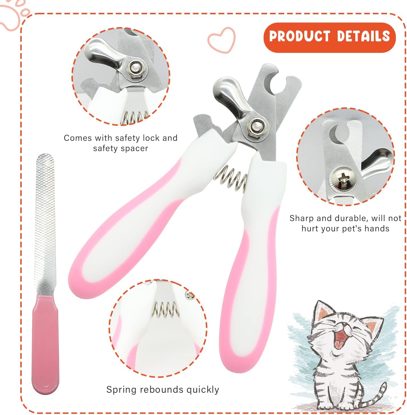 Cat Grooming Kit Set with Pet Shedding Slicker Brush Nail Clipper Trimmer Pet Massage Bath Glove Flea Comb for Bunny Puppy Kitten Guinea Pig Chinchilla Ferret Small Animals (Red, Pink) - Happypetzone.online - Image 6