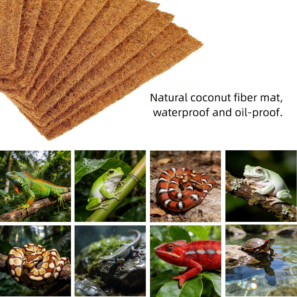 Laoha 10-Pack Reptile Carpet Liners, 12 x 12 Inch Natural Coconut Fiber Mats for Reptile Tanks, Terrariums– Substrate Bedding for Bearded Dragons, Tortoises, Lizards, Snakes, Turtles & Leopard Geckos - Happypetzone.online - Image 3