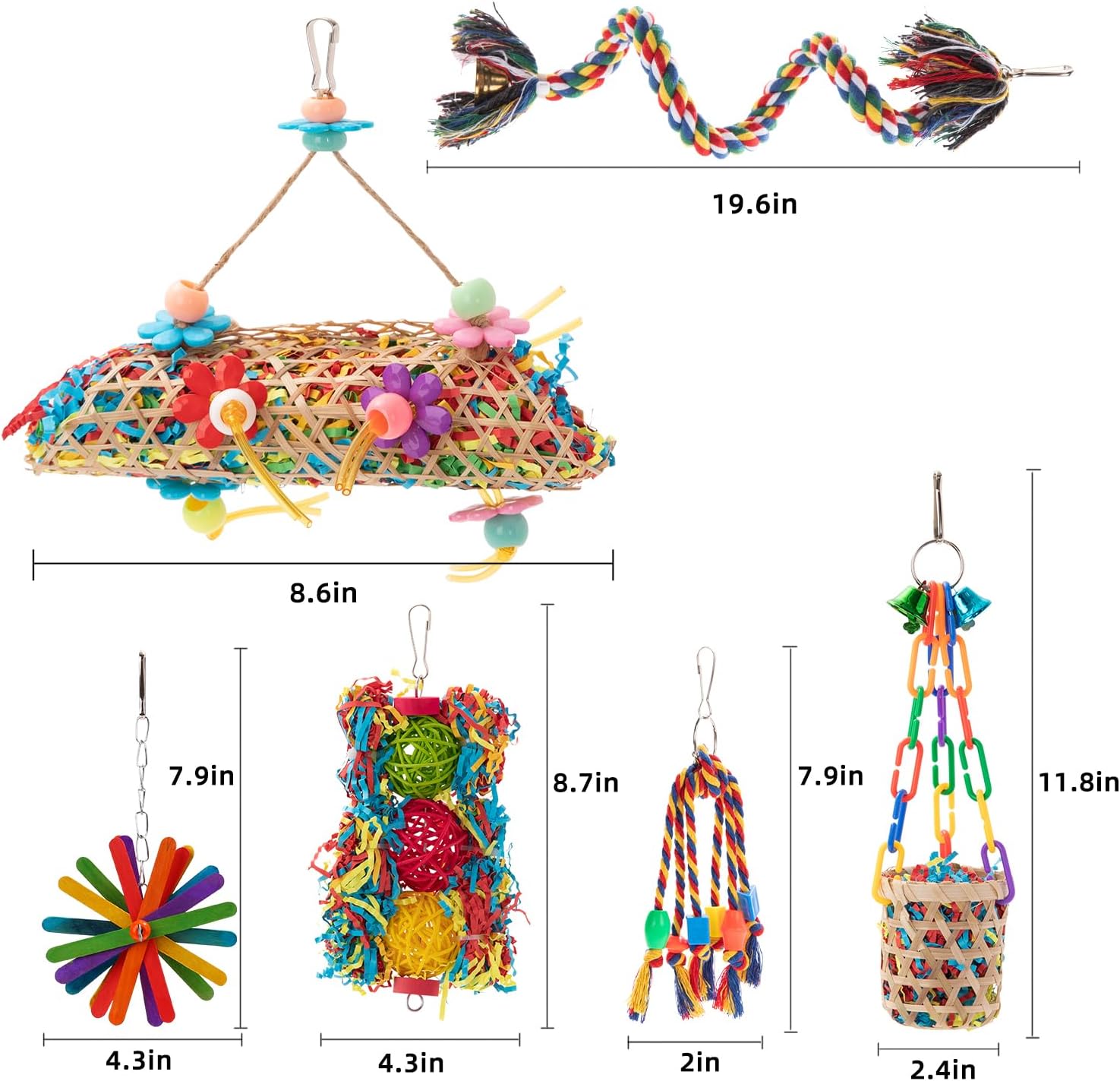 RLRICH 6 Pack Bird Colorful Chewing Toys Parrot Foraging Shredder Toys Shred Hanging Foraging Toys,Comfy Perch Parakeet Toys for Rope Bungee Bird Toy - Happypetzone.online - Image 3