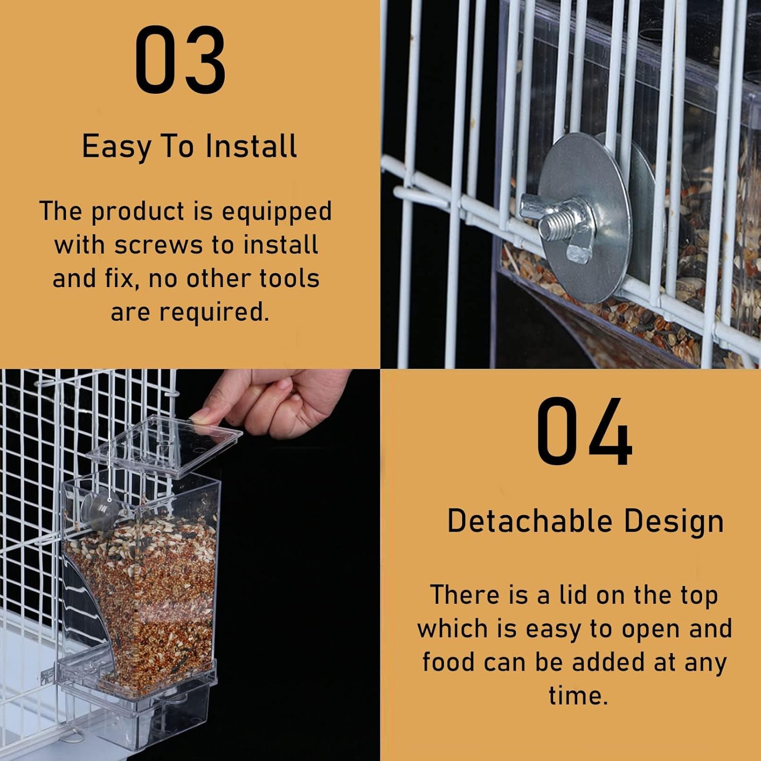 Automatic Bird Cage Feeder No Mess Parakeet Feeder Seed Food Container Feeding Station Cage Accessories for Small Birds Parrot Canary Lovebirds(Transparent) - Happypetzone.online - Image 4