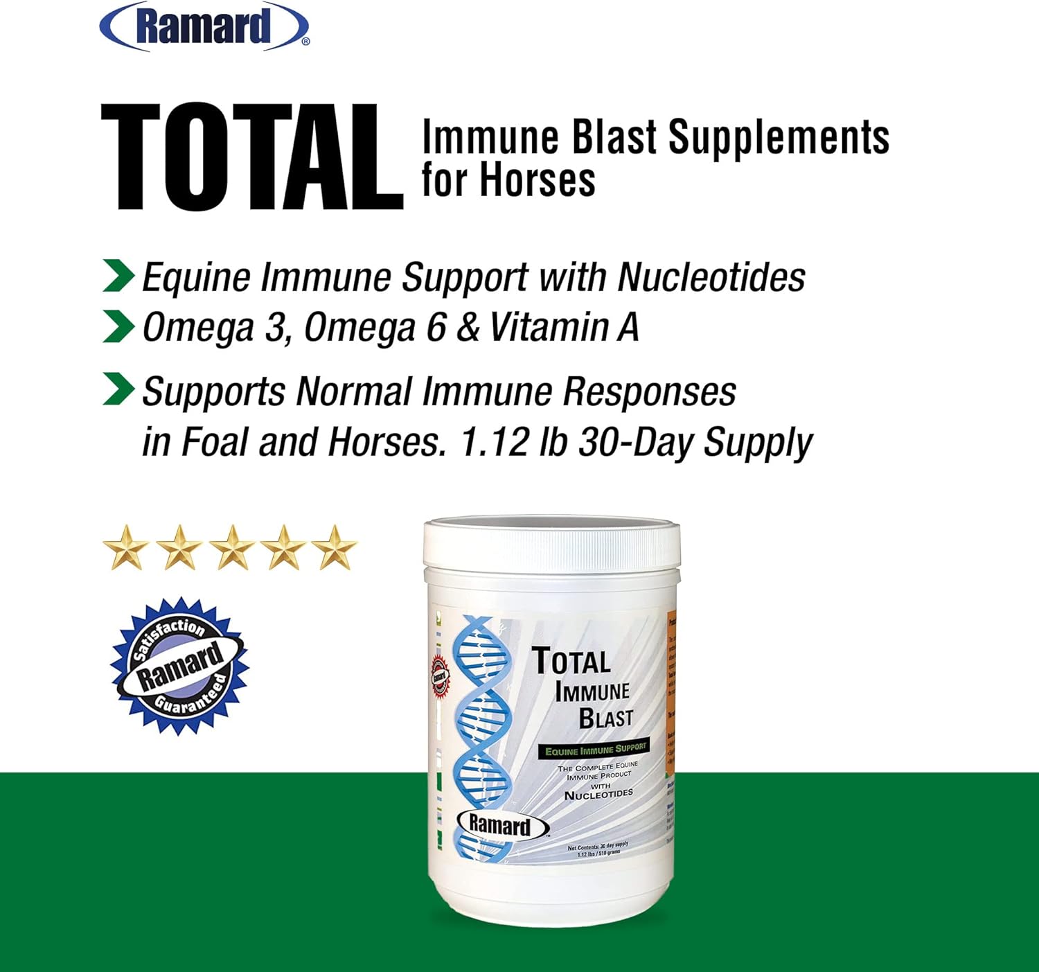 Ramard Total Immune Blast - Equine Immune Support, Horse Vitamin & Powder Supplement w/Zinc, Selenium, Omega 3, Omega 6 & Vitamins w/Nucleotides, Equine Powder & Supplements 1.12 lbs. 30 Days Supply - Happypetzone.online - Image 3