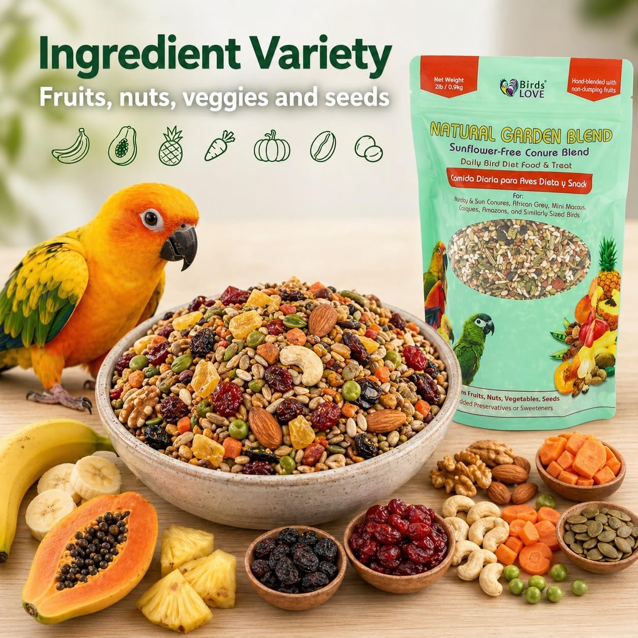 Birds LOVE All Natural Garden Blend Bird Food for Conures - Sunflower Free 2lb - Happypetzone.online - Image 3