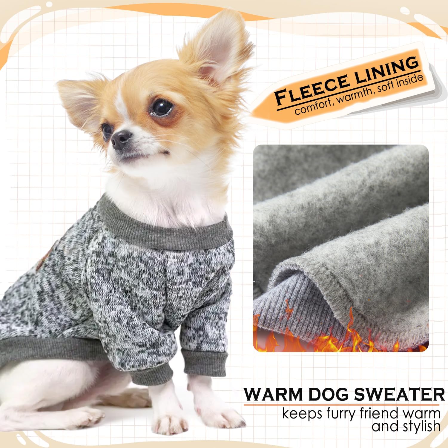 2 Pieces Dog Sweaters for Small Dogs Fall Dog Clothes Male Winter Fleece Pet Sweaters Warm Thick Puppy Outfit Small Dog Sweater for Boy Girl Dogs Teacup Dog, Yorkie, Chihuahua, Pug, XXS,Grey Navy - Happypetzone.online - Image 2