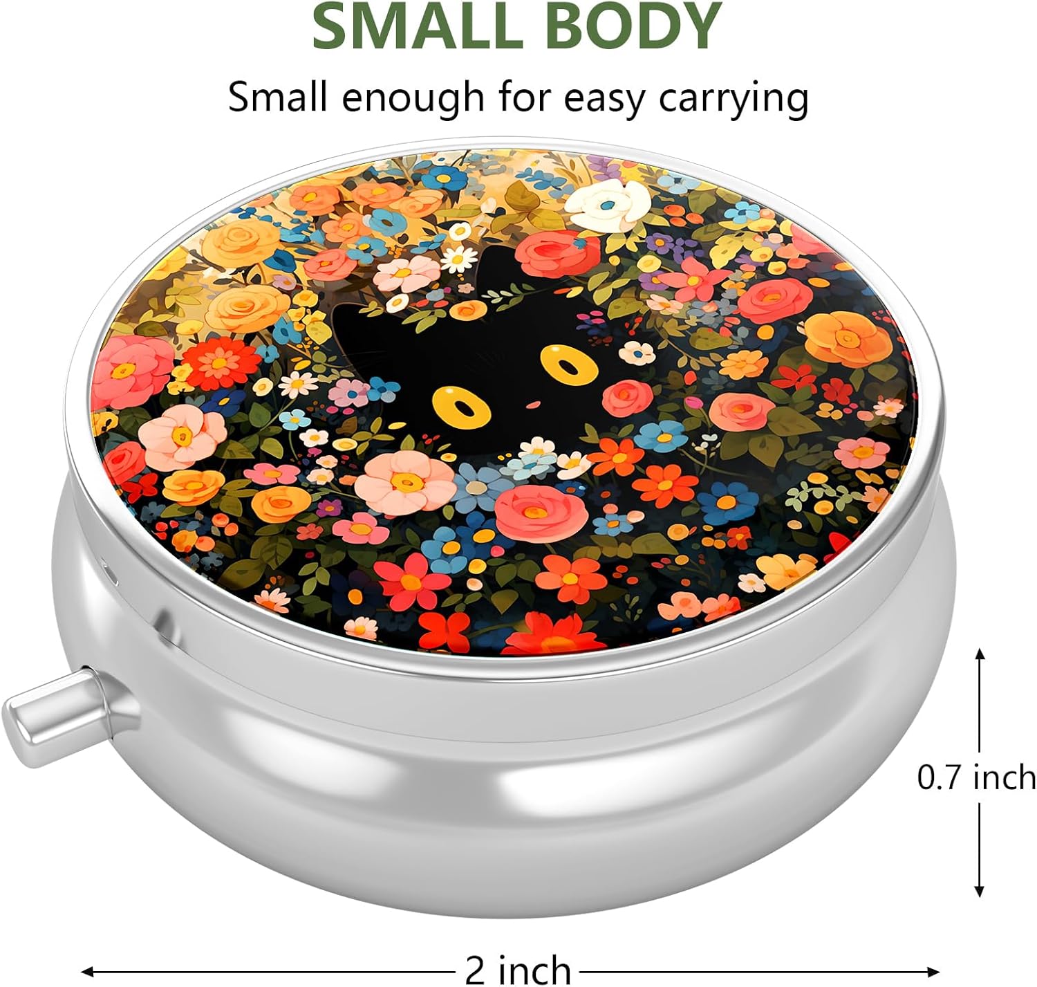 Nipichsha Pill Box, Small Pill Case for Purse & Pocket, Cute Travel Medicine Organizer, Portable Medicine Container Holder to Hold Vitamins, Medication, Fish Oil & Supplement, Flower Cat - Happypetzone.online - Image 2