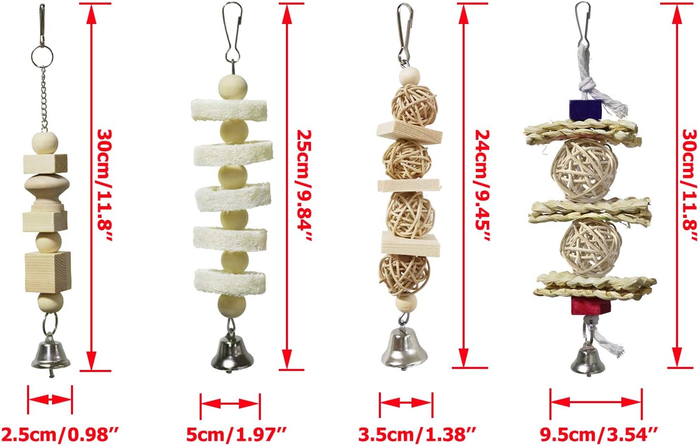 BWOGUE 7 Pack Bird Parrot Toys - Natural Wood Chewing, Climbing, Hanging & Hammock Toys for Small Parakeets, Cockatiels, Conures, Finches, Budgie, Parrots, Love Birds - Happypetzone.online - Image 2