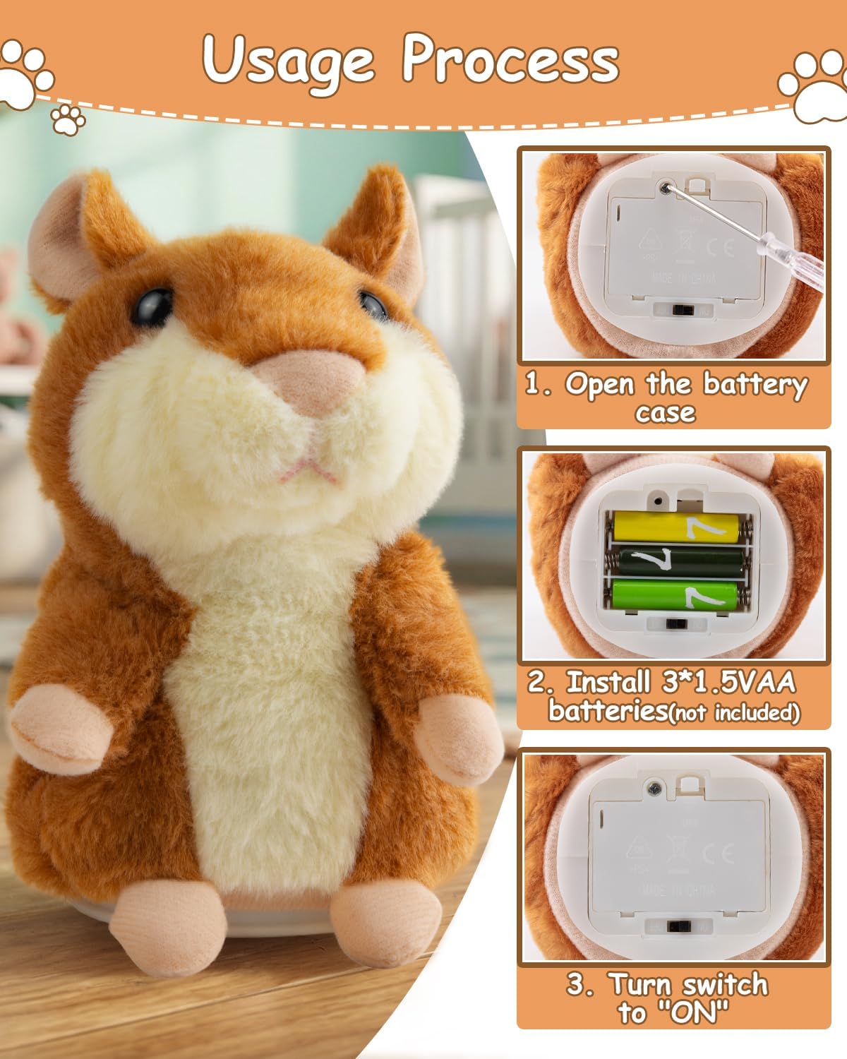 Ayeboovi Toddler Toys Talking Hamster Repeats What You Say, Kids Toys for 2 3 4 5 6 7 8 Year Old Girls Boys Birthday Gift, Stuffed Animals Interactive Learning Autism Toy - Happypetzone.online - Image 8
