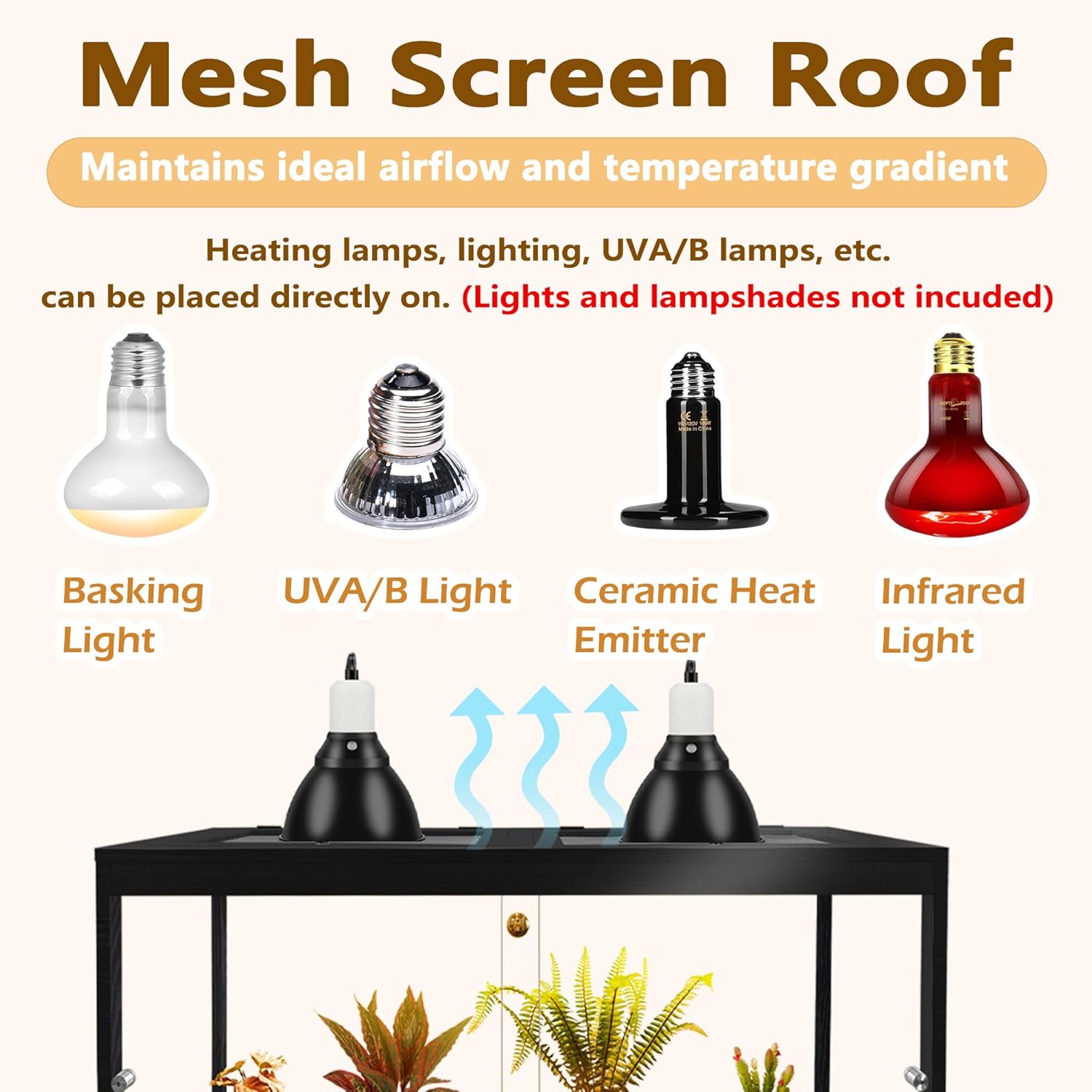 PROLEE Bearded Dragon Tank, Reptile Tank with Meatl Mesh Roof and Front Sliding Door, Lizard Tank,Spacious Reptile Enclosure for Snakes,Lguanas, Chameleons (Black, 30 Gallons) - Happypetzone.online - Image 6