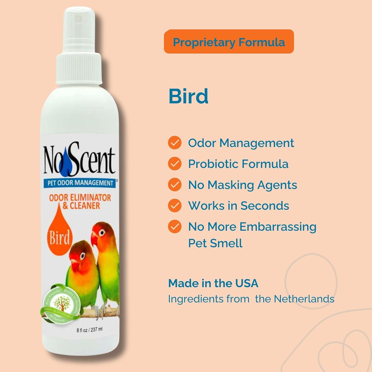 No Scent Bird Cage Cleaner Spray & Pet Odor Management, Natural Aviary Freshener (2 Fl Oz / 59 mL) Pack of 2 - Happypetzone.online - Image 2