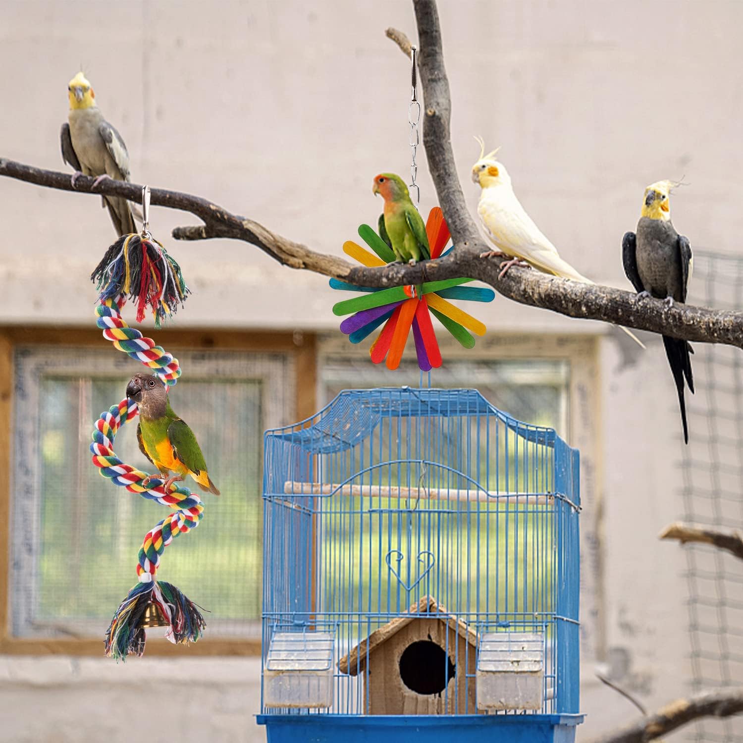 RLRICH 6 Pack Bird Colorful Chewing Toys Parrot Foraging Shredder Toys Shred Hanging Foraging Toys,Comfy Perch Parakeet Toys for Rope Bungee Bird Toy - Happypetzone.online - Image 6