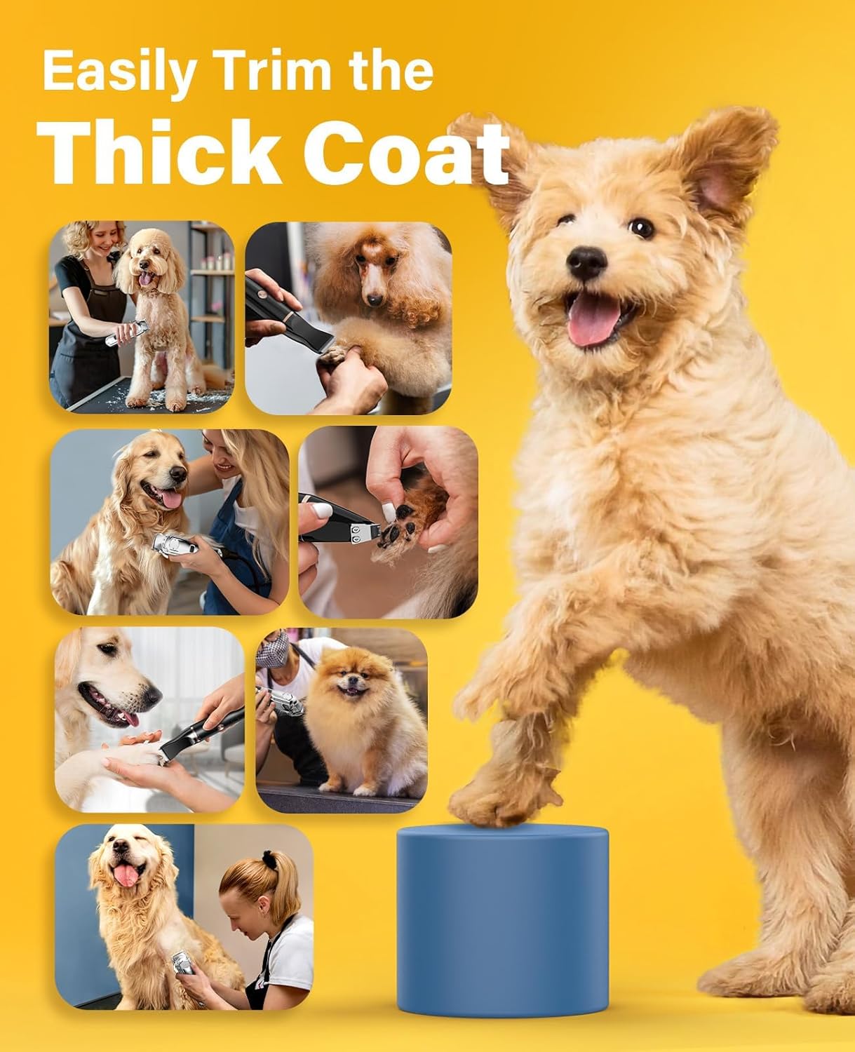 oneisall Dog Grooming Kit for Heavy Thick Hair&Coats/Low Noise Rechargeable Cordless Waterproof Dog Clippers for Grooming Animals&Pets/Pet Shaver with Stainless Steel Blade and Paw Trimmer - Happypetzone.online - Image 8