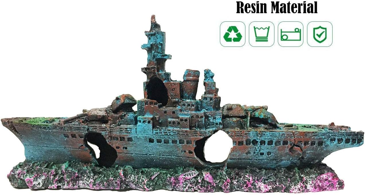 SLOCME Aquarium Shipwreck Decorations Fish Tank Ornaments - Resin Material Sunken Ship Decorations, Eco-Friendly for Freshwater Saltwater Aquarium Betta Fish Decorations - Happypetzone.online - Image 6