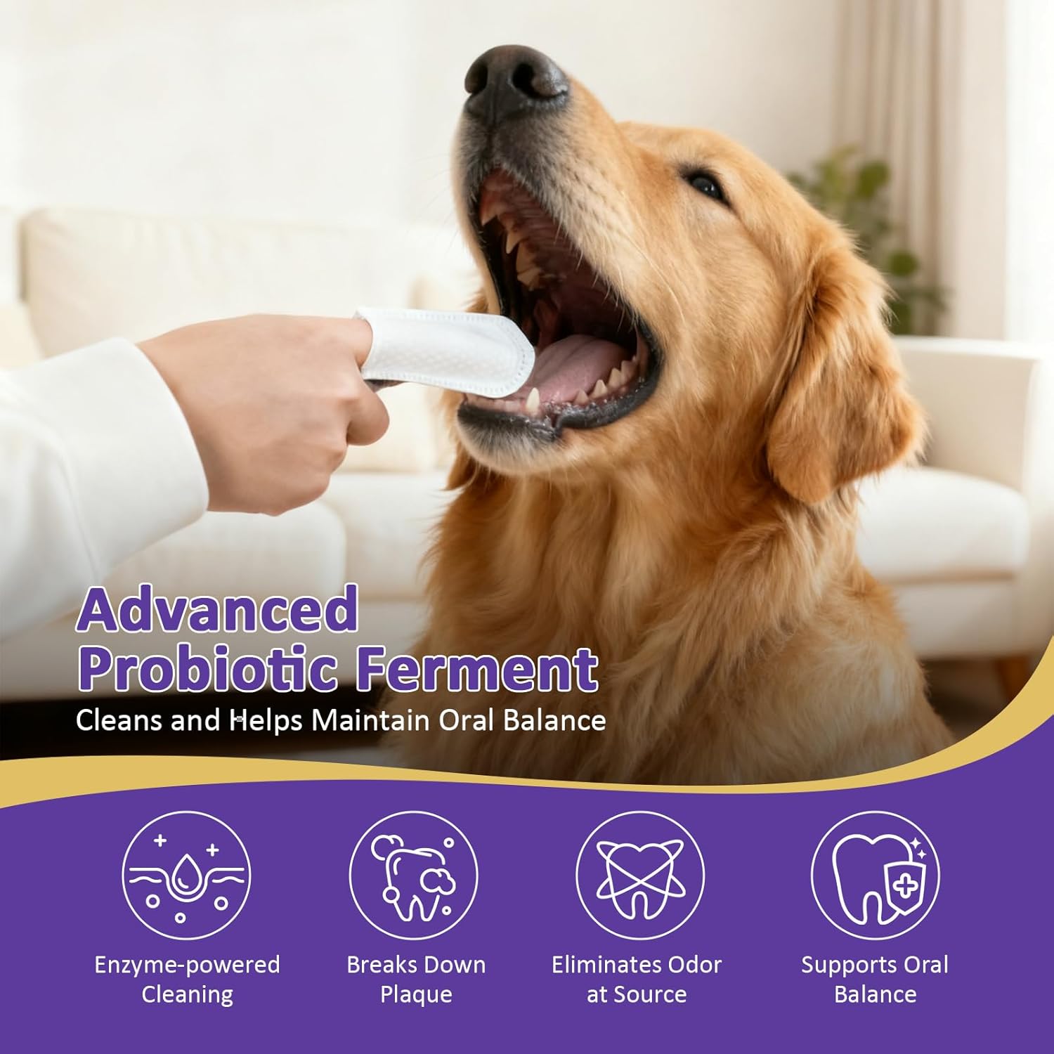 Pet Dental Finger Wipes,Teeth Cleaning Wipes for Dogs & Cats, Cats & Dogs Probiotic Teeth Wipes, Daily Oral Care for Plaque & Tartar Removal, Fresh Breath Support, 50 Count - Happypetzone.online - Image 3