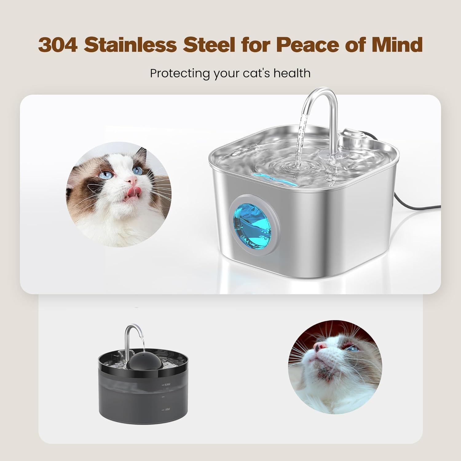 Cat Water Fountain Stainless Steel: Pet Fountains for Cats/Dog Indoor Automatic Waterer Bowls for Drinking Small Animal Water Dispenser Metal Pets Watering Faucet Bottle Auto Kitty Watering Supplies - Happypetzone.online - Image 2