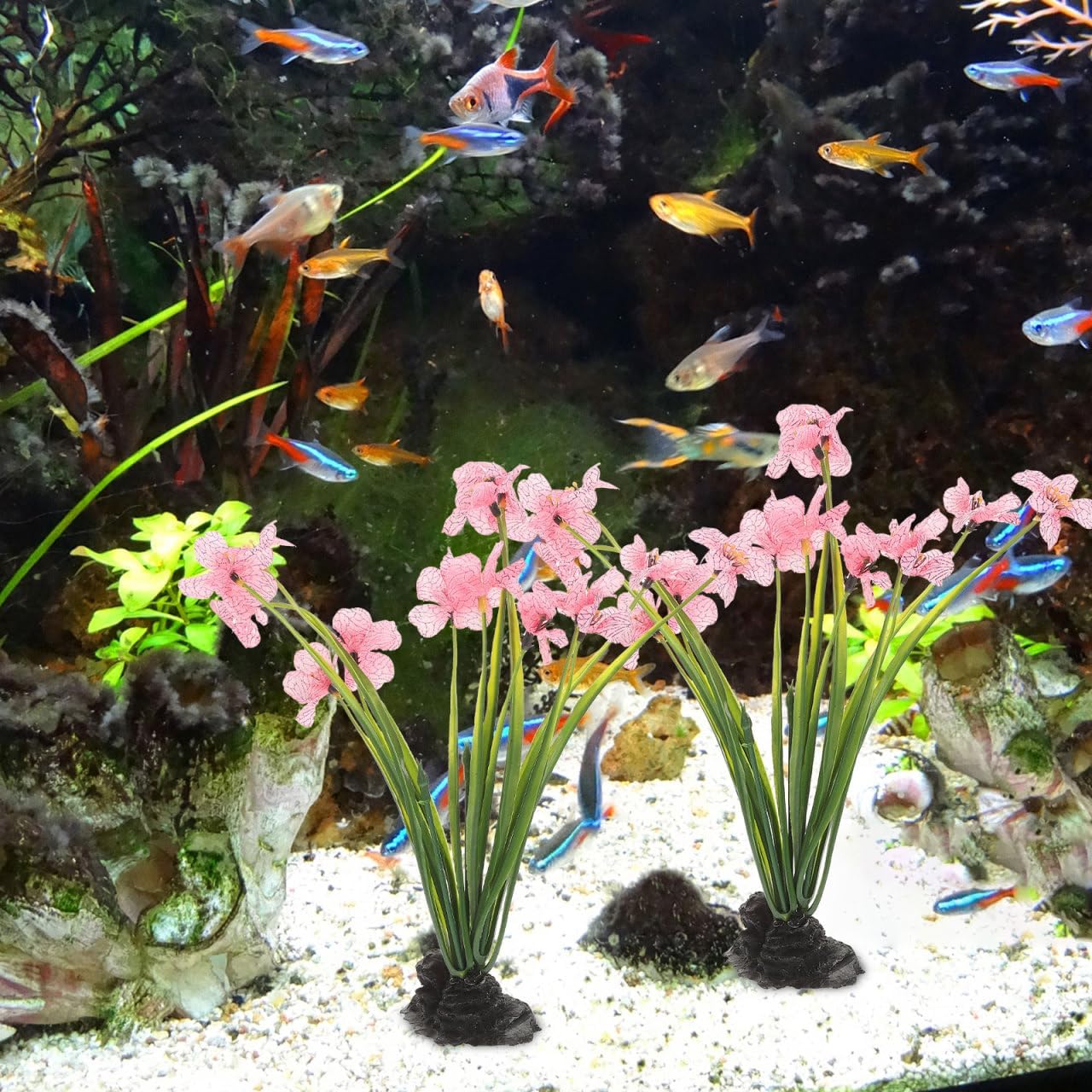 Balacoo 2 Pcs Pink Fish Tank Decor: Plastic Realistic Aquarium Plants, Silk Aquarium Plants for Betta Fish Tank Landscaping Decorations (Pink, 8.3 Inch) - Happypetzone.online - Image 2