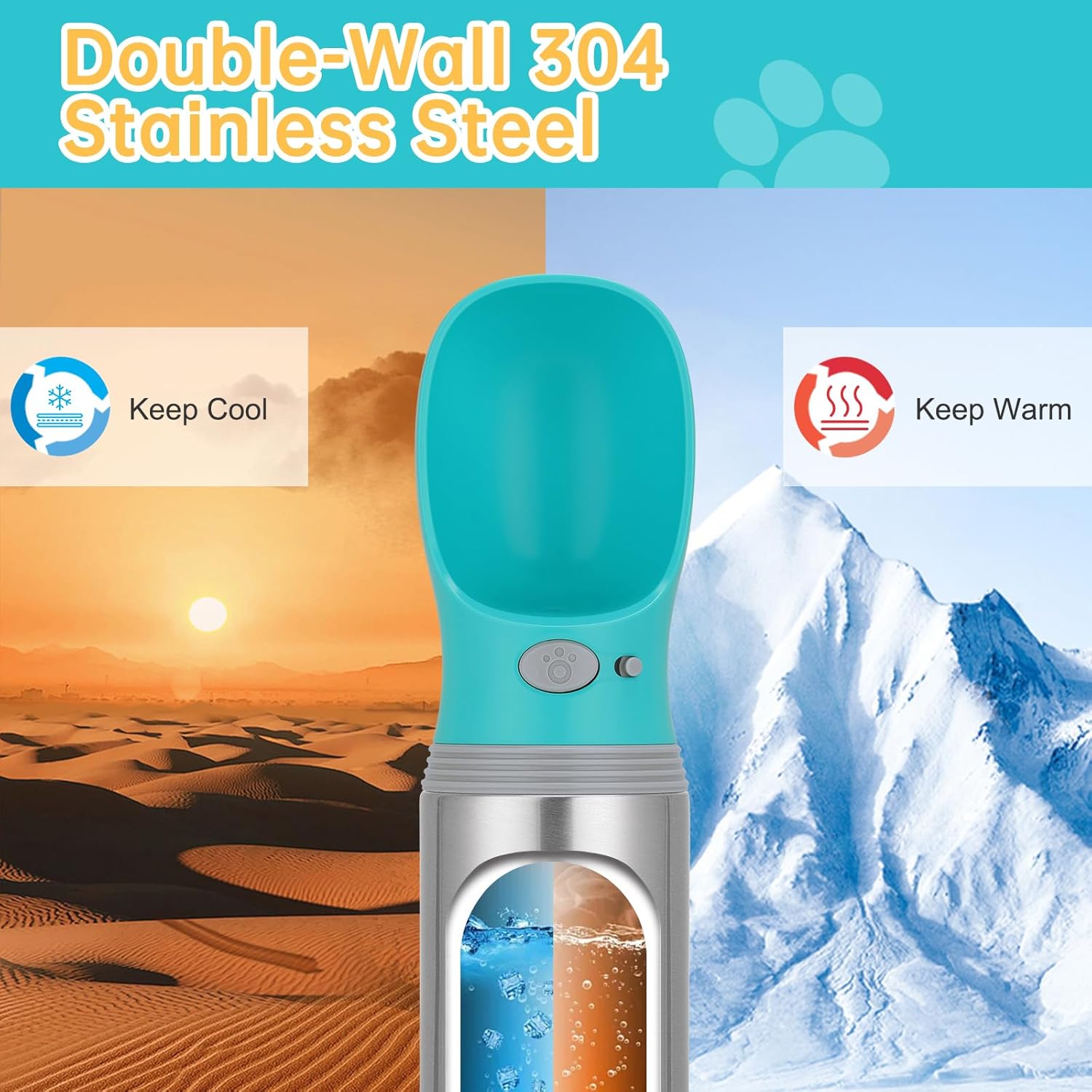 Portable Dog Water Bottle, 14 OZ, Stainless Steel Leak Proof Puppy Water Dispenser with Drinking Feeder for Pets Travel, Walking, Hiking and Outdoor Activities - Happypetzone.online - Image 3