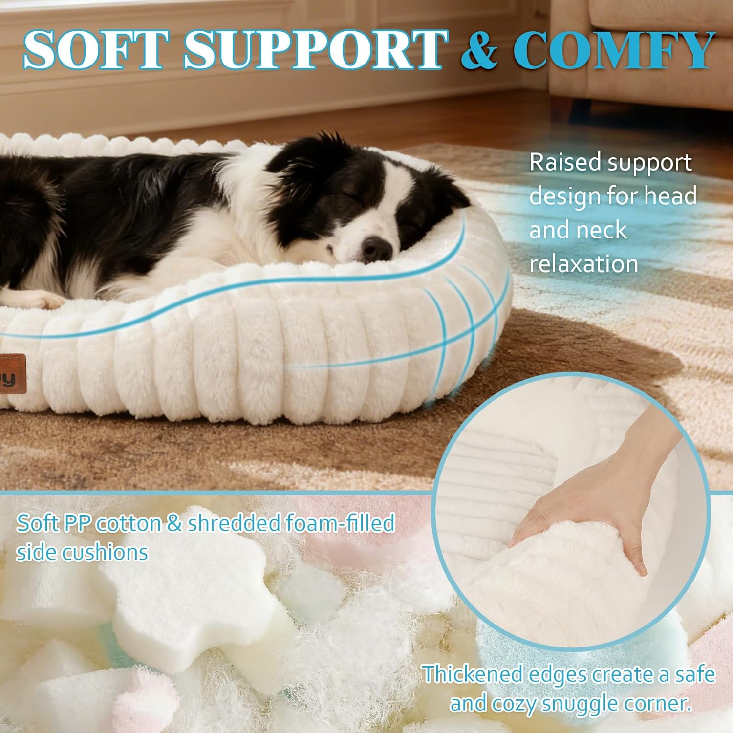 Dog Bed for Large Dogs – Comfort-Sided Calming Pet Bed with Breathable Memory Foam, Washable Removable Cover, Non-Slip Bottom & Carry Handle, Rectangle Pet Cuddler, 35"x27"x5.5", Grey - Happypetzone.online - Image 3